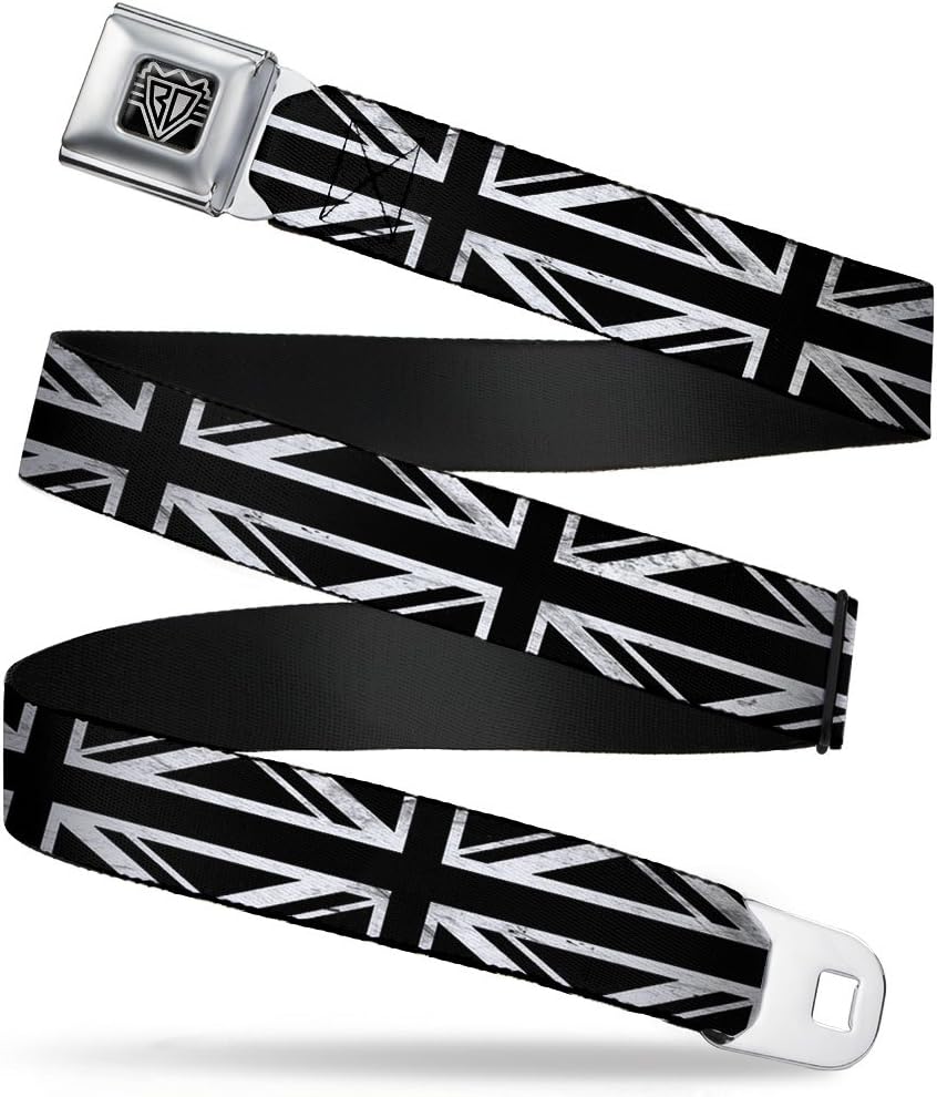 Buckle-Down Seatbelt Belt - Union Jack Distressed Black/White
