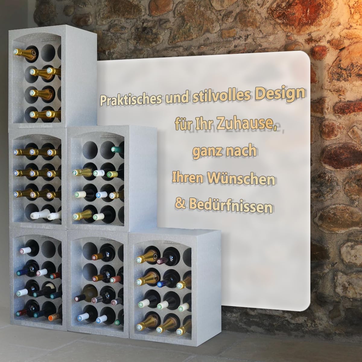 Stimo Flaschenregal Weinregal stapelbar Flaschenbox aus Styropor Flaschen Aufbewahrung zum Stellen (12er Box) Küche, Haushalt & Wohnen