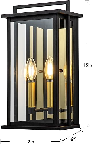 Miniatura 8 de Oupavocs Luces de pared para exteriores con vidrio transparente luces de porche exteriores negras para montaje en pared aplique de pared al aire