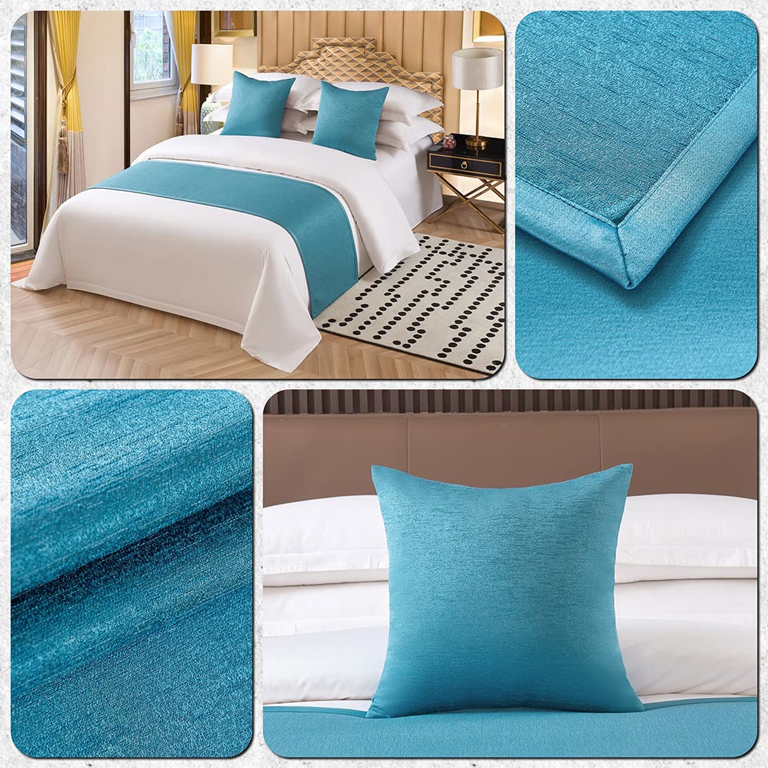 KOMAGOME Solid Bed Scarf Bed Runner Bedding Scarf Protection for Hotel Guesthouse Resorts Bedroom (Lake Blue,210X48cm for 1.5m Bed)