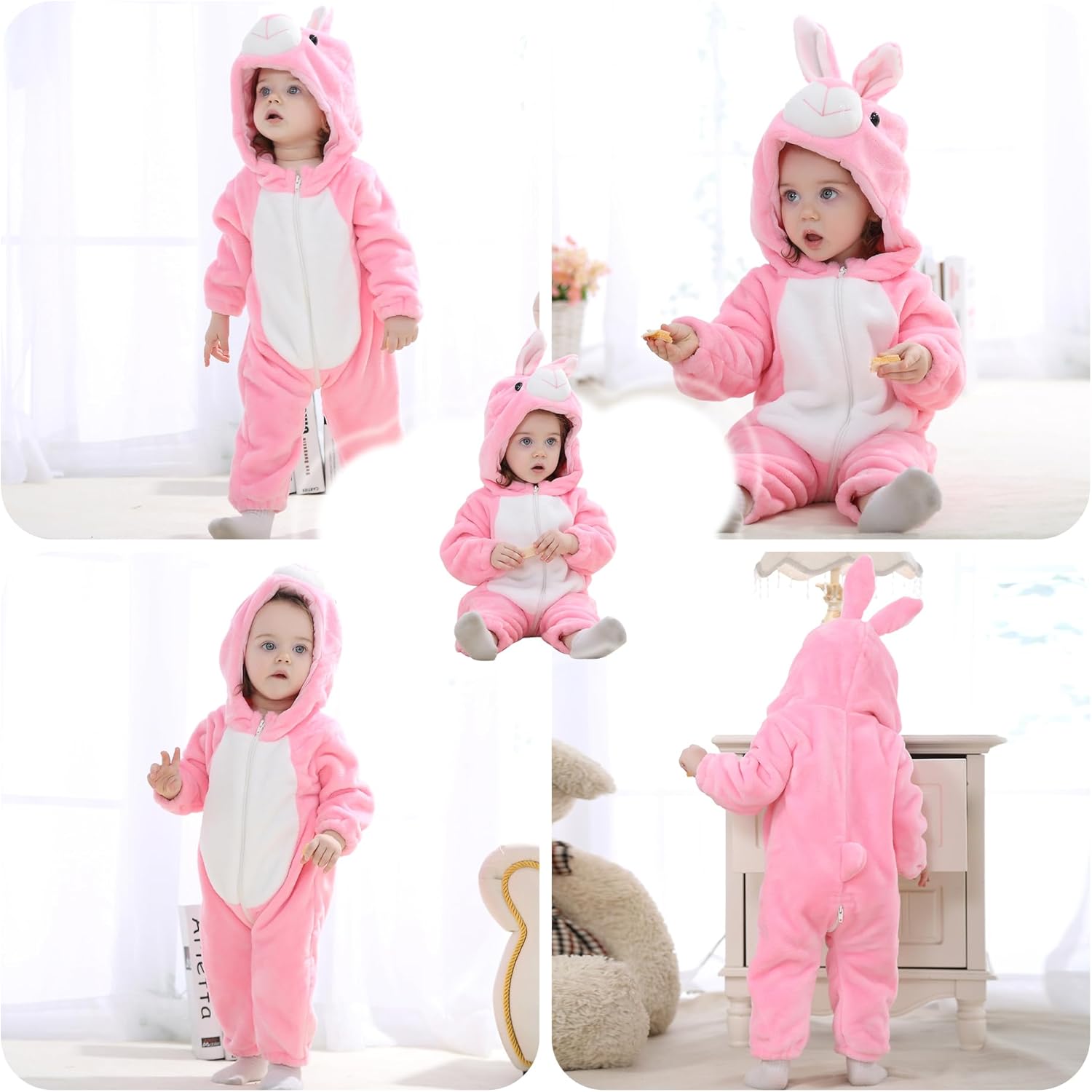 HAHASHOW Baby Winter Hooded Romper Jumpsuit, Unisex Kids Flannel Romper, Halloween Toddler Cartoon Animals Onesie