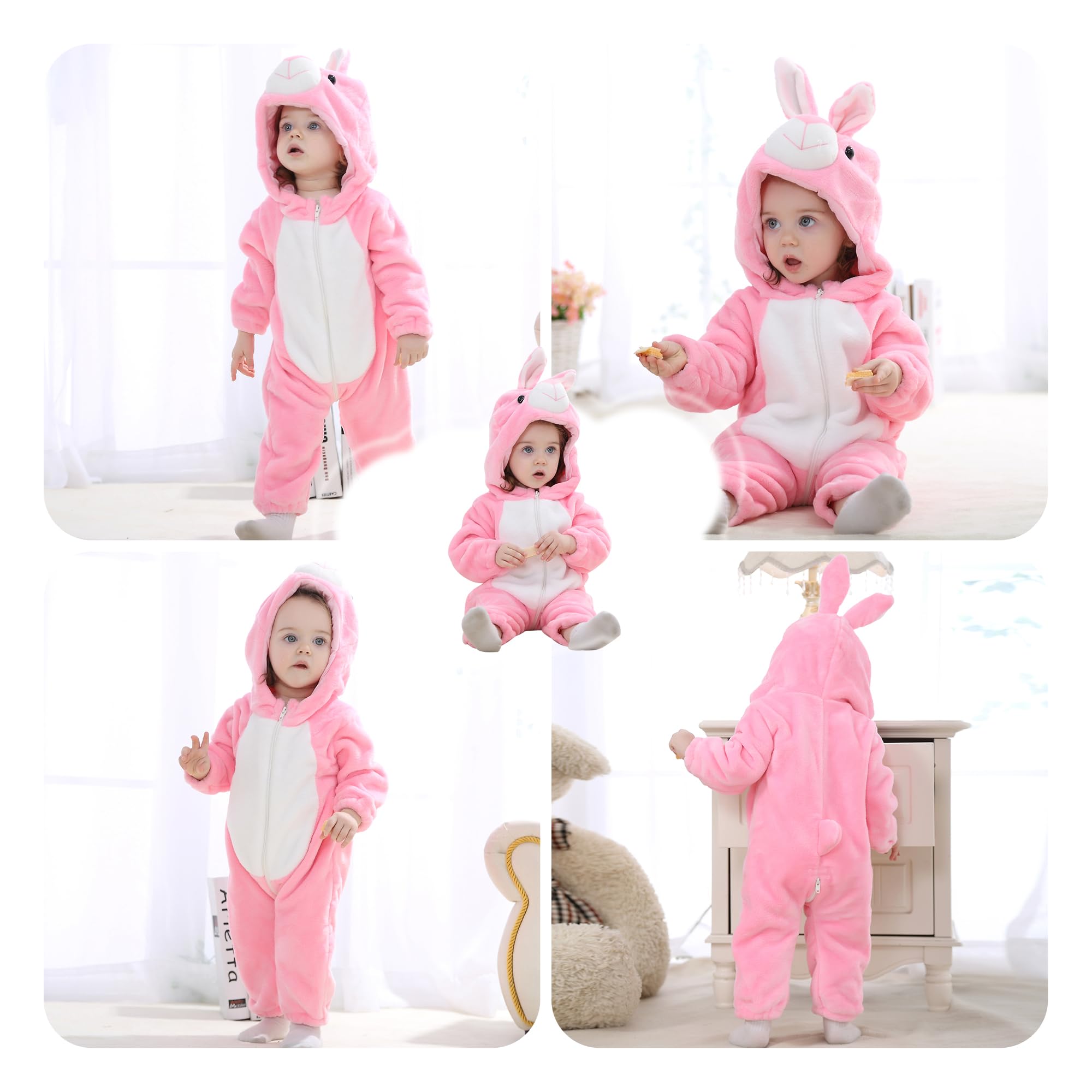 HAHASHOW BéBé d'hiver Grenouillères Combinaison Unisexe Animal Mignon Flanelle Barboteuses Manteau à Capuche Enfants Pyjama Jumpsuit pour Garçon et Fille, 2-36 Mois