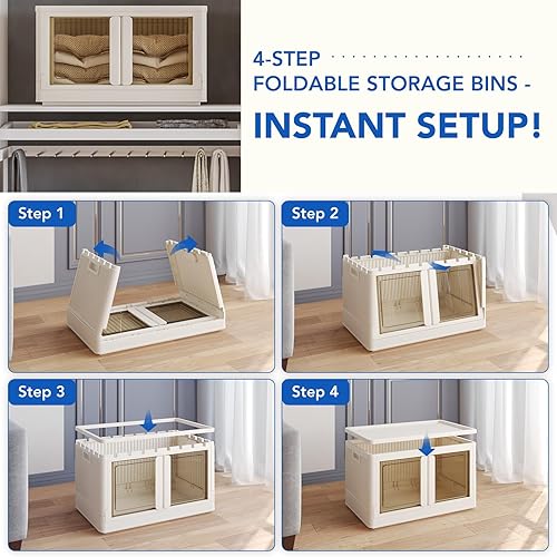 Miniatura 2 de FLEXIMOUNTS 75 QT Contenedores de almacenamiento apilables con tapas, contenedores de almacenamiento plegables de plástico, organizadores de armario