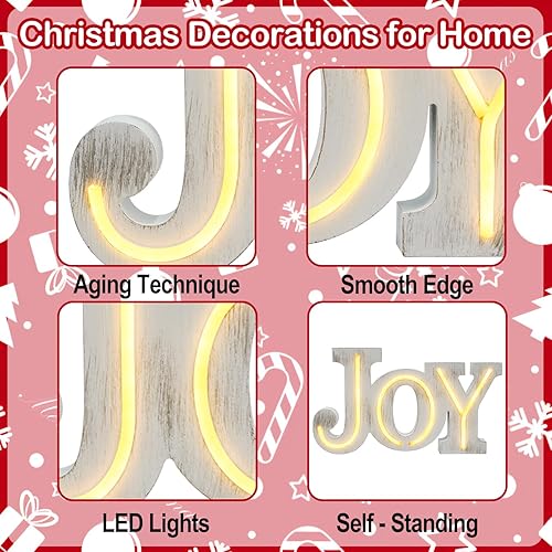 Miniatura 6 de Decoraciones navideñas para el hogar, letrero de alegría iluminado con luces LED, decoración de casa de campo, decoración de Navidad, decoración de