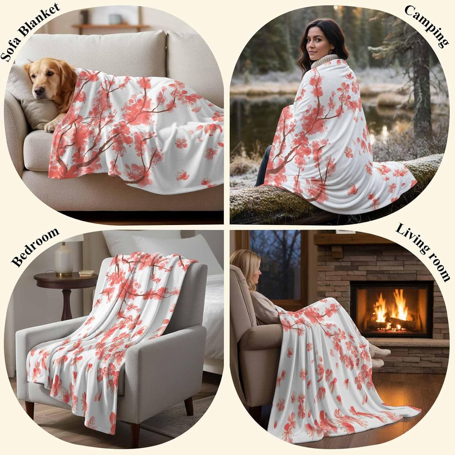 Ultra Soft Flannel Fleece Bed Blanket Cherry Blossom Throw Blanket All Season Warm Fuzzy Light Weight Cozy Plush Blankets for Living Room/Bedroom 40x50in - Image 7