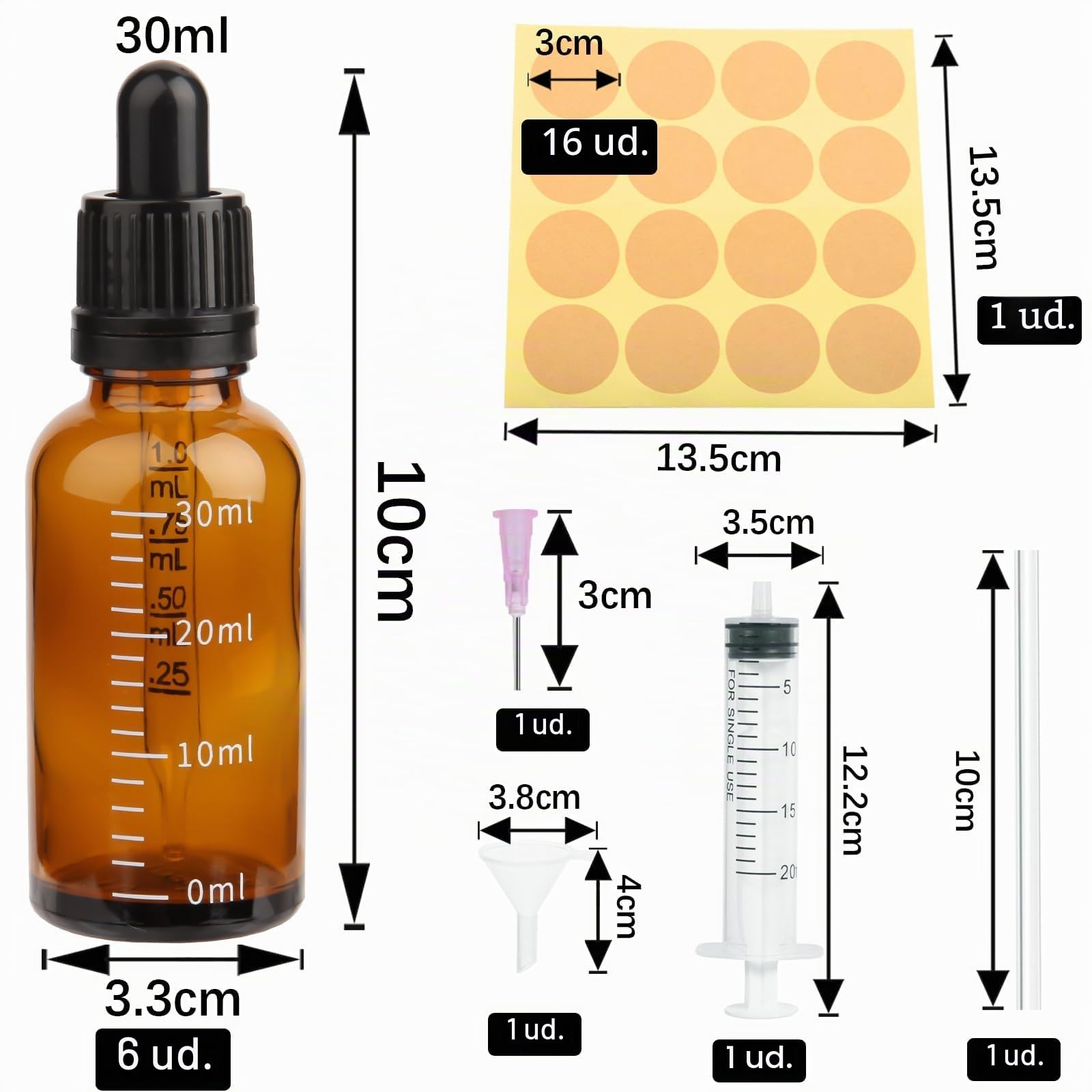 Goteros Cuentagotas 30ml Cristal con Pipetas y Escala para Aceite Esencial, Masaje, Aromaterapia