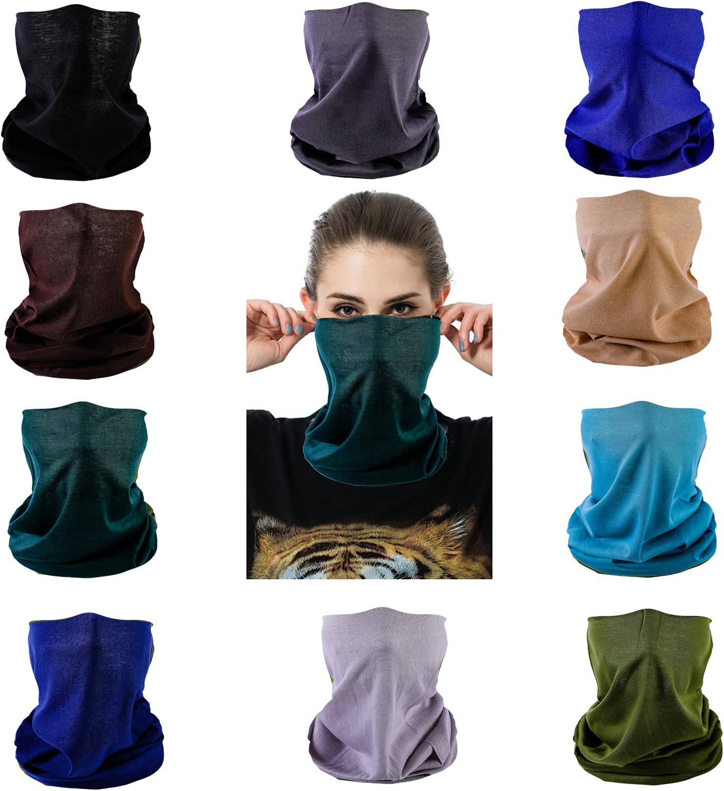 Cutewing Solid Gaiter Mask Tube Bandanas Buffs Headwear Seamless Neck Gaiter Magic Headbands High Elastic Face Cover Balaclava with UV Resistant for Yoga Running Hiking Pack of 10