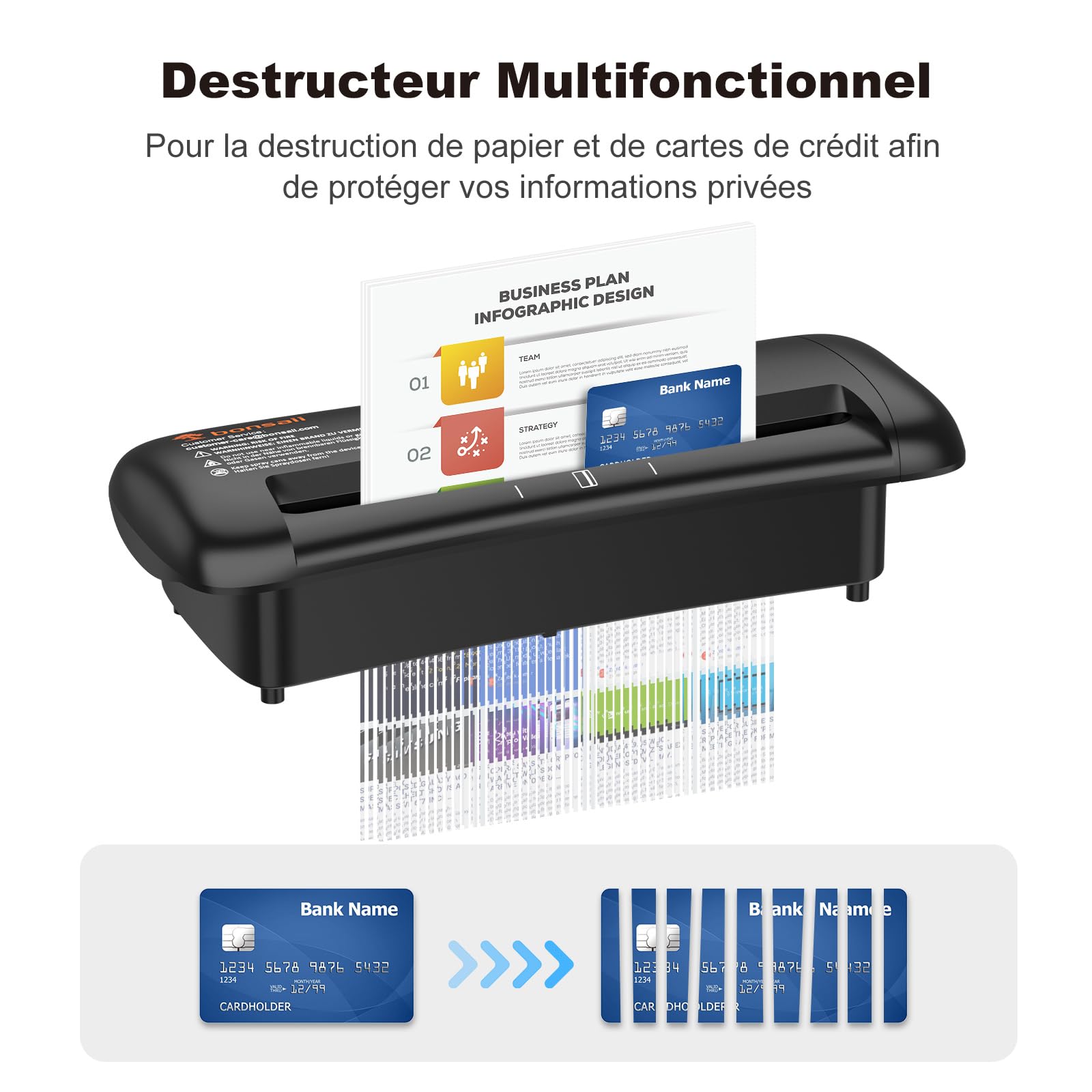Bonsaii Destructeur de Documents 6 Feuilles Coupe en Bande 6mm S119-A