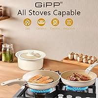 Vista 4 de GiPP Juego de ollas y sartenes de cerámica antiadherentes, antiadherentes con mango desmontable, saludable y no tóxico, sin PFAS PFOA y PTFE, apto