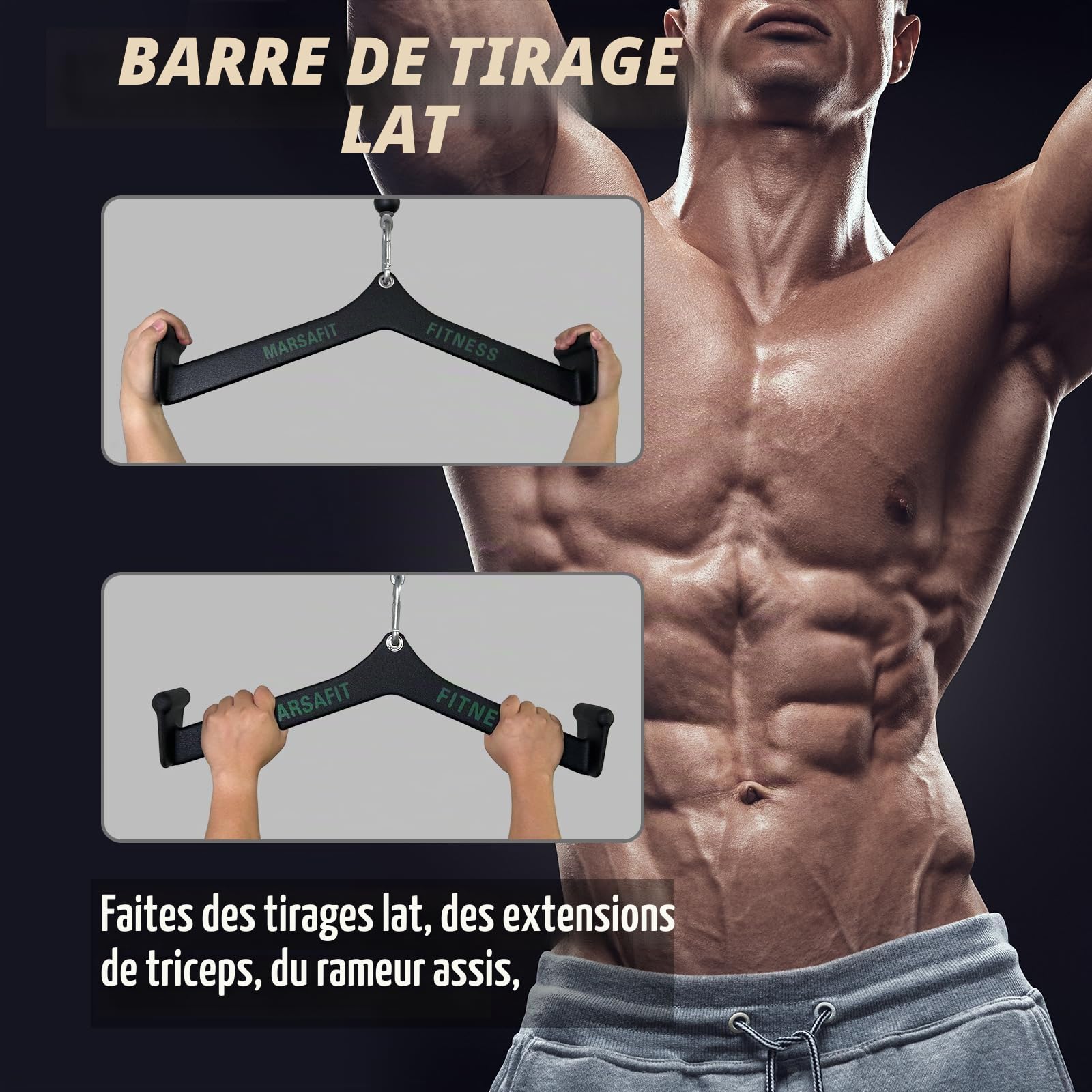 MARSAFIT Barre en T pour la maison, la gym, le fitness, l'aviron, la barre de traction pour biceps, triceps et triceps
