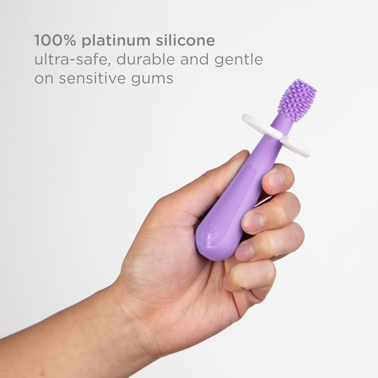 Ubbi 360° Baby Training Toothbrush with Safety Shield and Cover, Food-Grade Platinum Silicone, Gentle Cleaning for Infants, Smoothie Purple