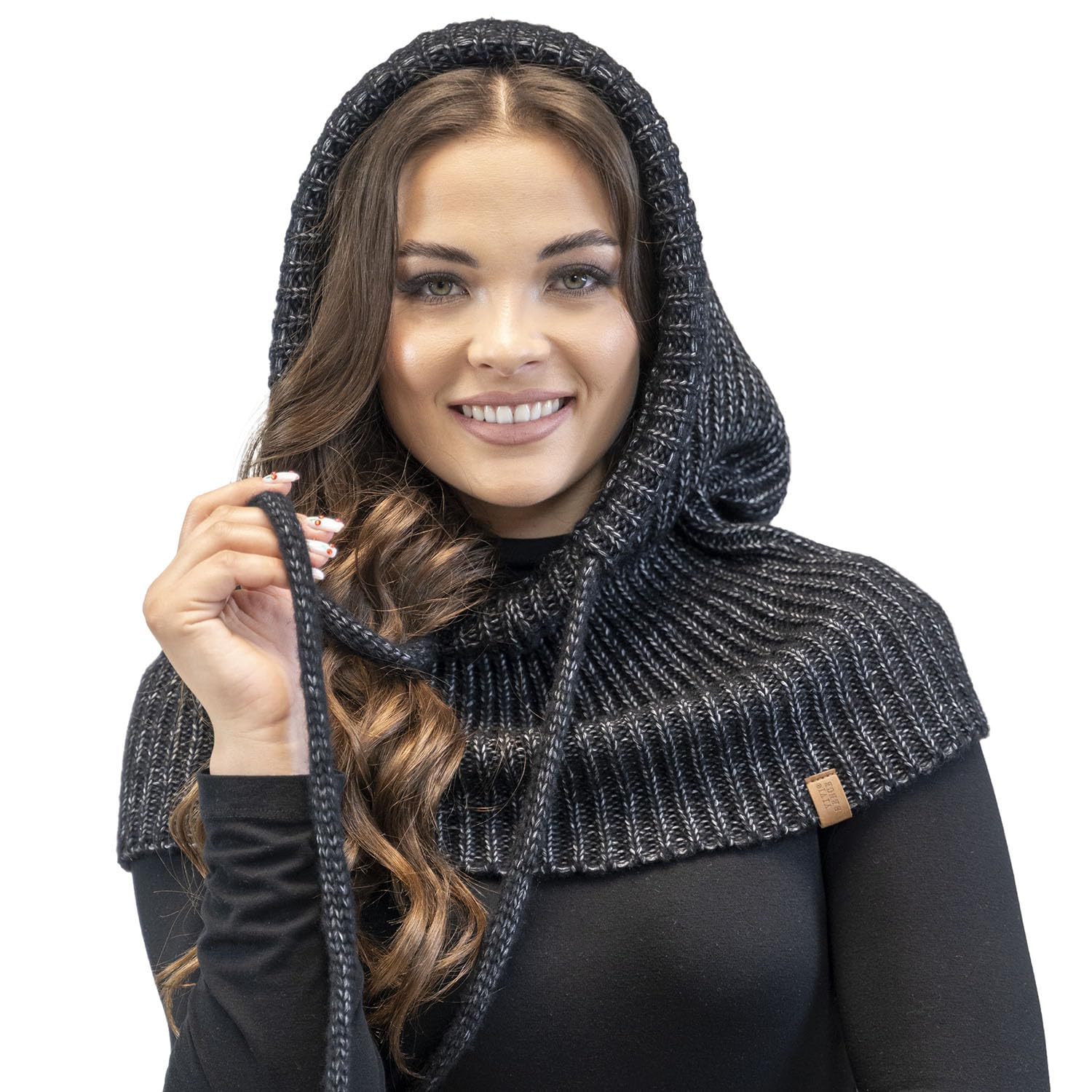 VIVISENCE Schalmütze Kapuzen Schal Für Damen Kombination Aus Stilvolle Mütze Und Loop-Schal Mit Balaclava Verstellbarem Kordelzug Aus Weicher Lammwolle Und Baumwolle Winter Herbst 70102