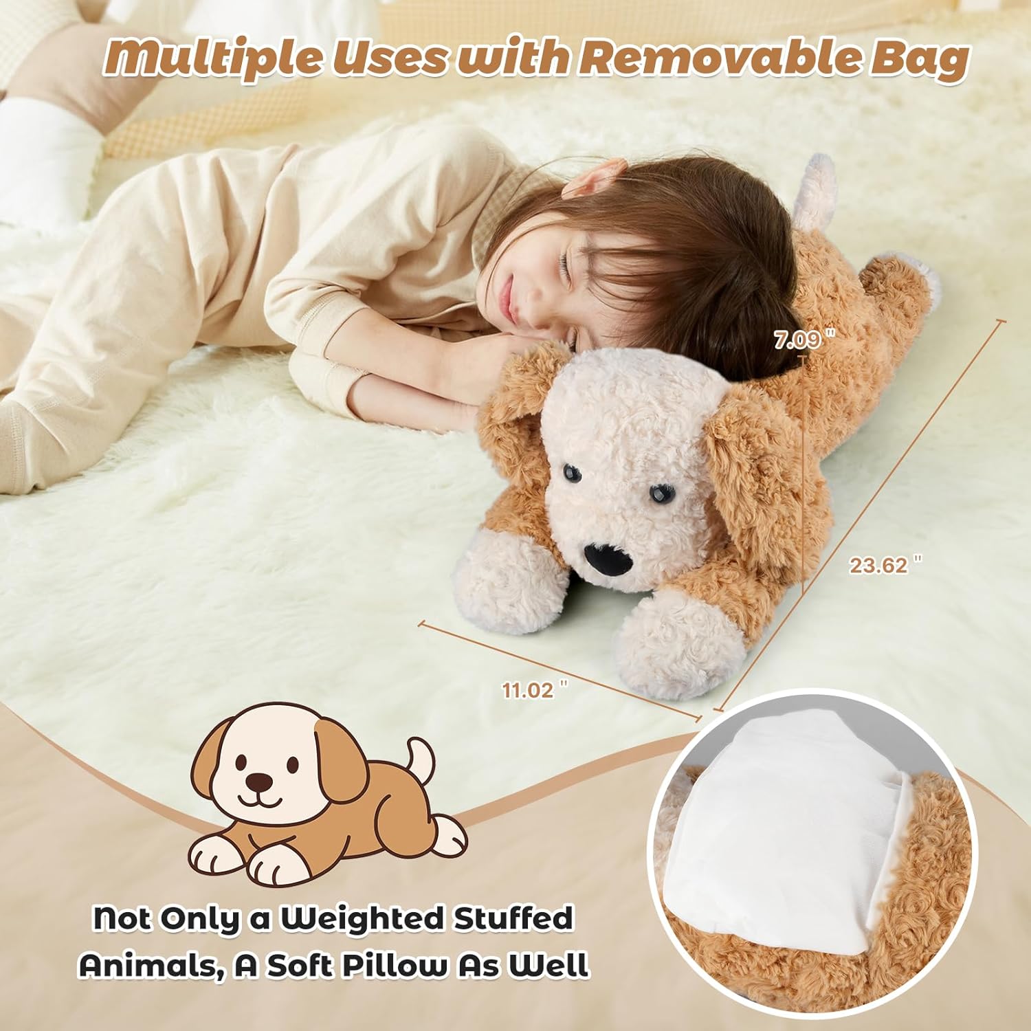 Bobbie & Laxi Weighted Stuffed Animals for Adults & Kids, 24" & 4.5lbs Sitting & Laying Dog Plush Toys Pillows with Removable Bag, Companion Gift for Boys and Girls, Puppy Plushies - Image 3