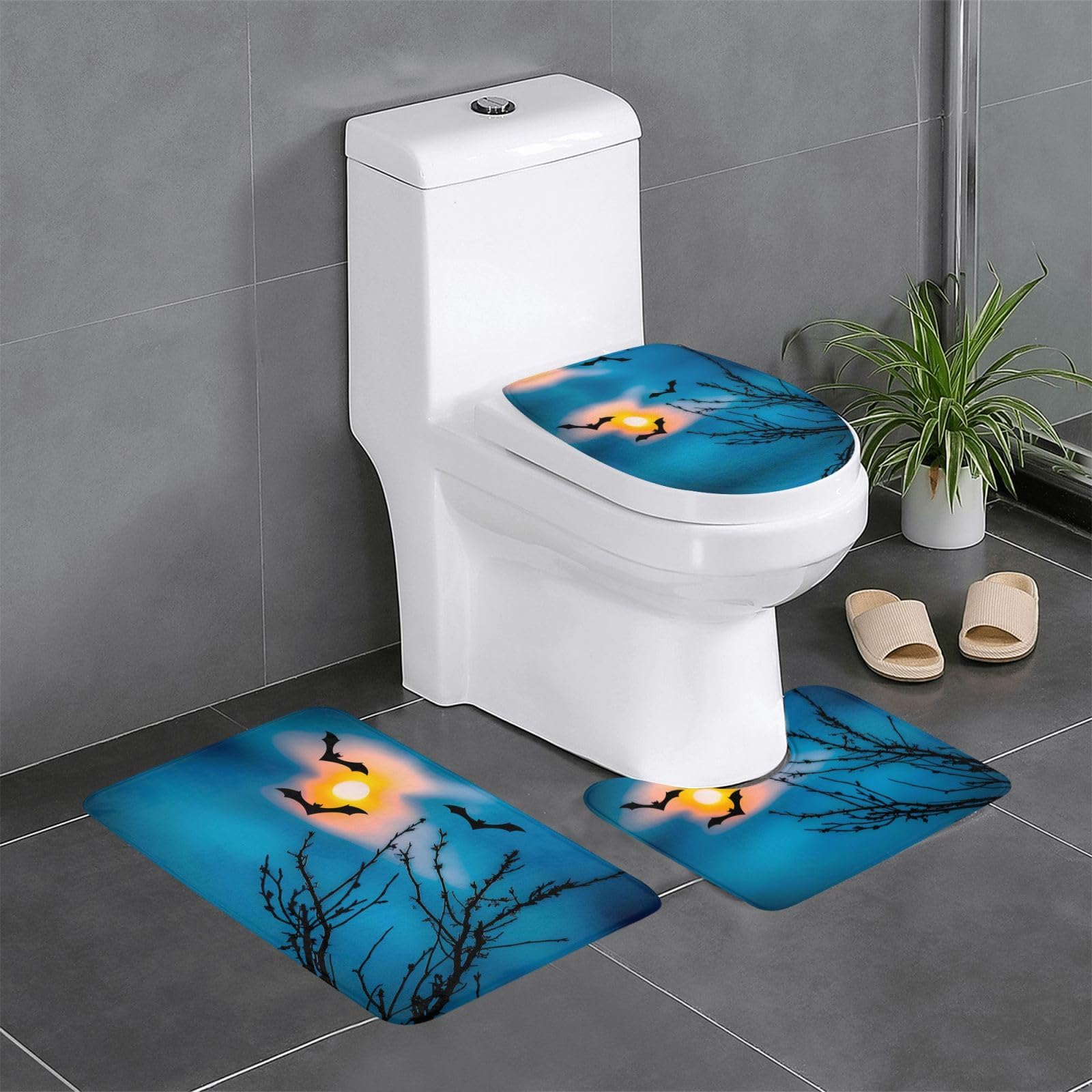 Tapis de bain chauve-souris antidérapant lot de 3 pour salle de bain gothique