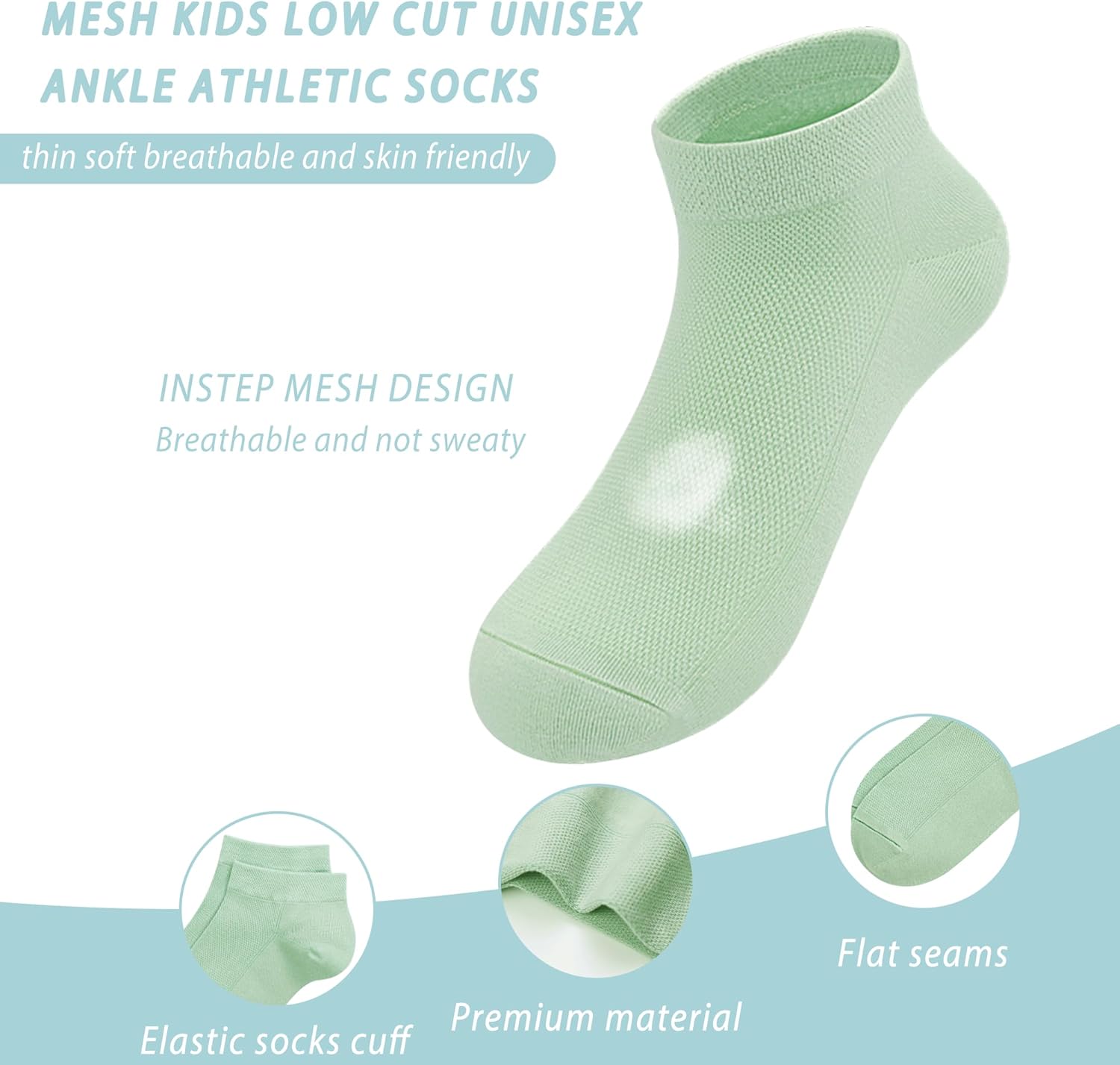 SERISIMPLE Viscose Bamboo Mesh Kids Low Cut Socks Unisex Child Ankle Athletic Socks Soft Breathable Boy Girl 5 Pairs - Image 4