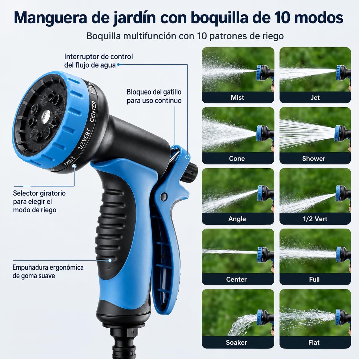 Manguera Extensible Jardín 22,5 m / 75 FT, Manguera Flexible Antitorsión con Látex 3 Capas y Tejido 3750D, Pistola de Riego 10 Funciones, Conectores Metálicos, Bolsa y Gancho