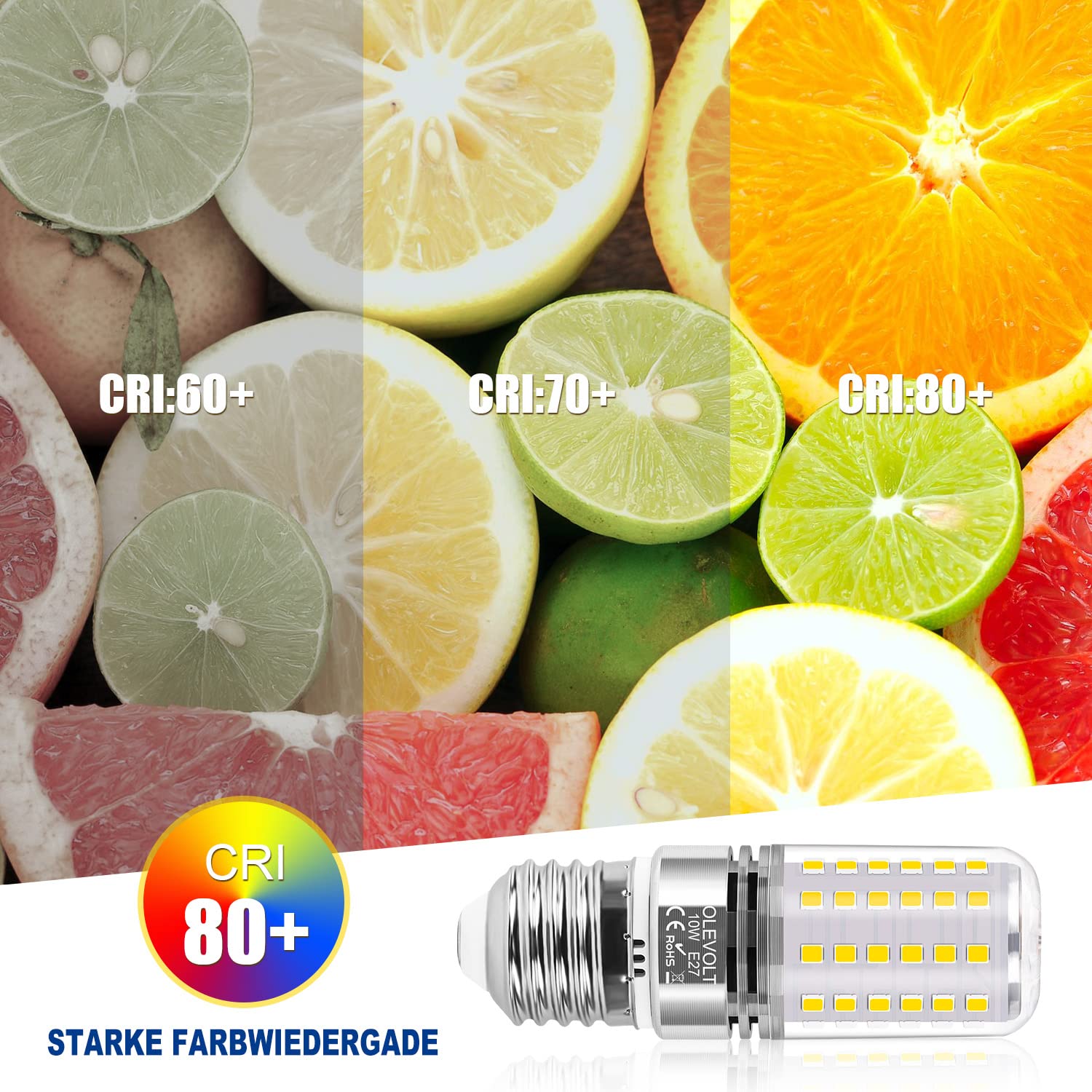 OLEVOLT LED Lampadina E27 Luce Naturale 4000K 1200LM Mais Lampadina E27 10W Equivalente 80W Lampada Alogena, Non Dimmerabile Nessun Sfarfallio Lampadina LED E27 Risparmio Energetico Set di 6