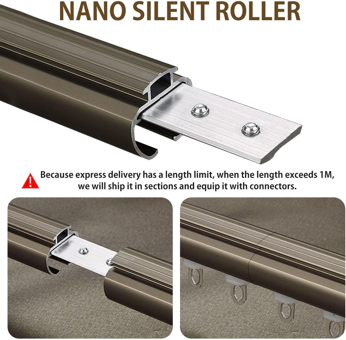 Tringle à rideaux romaine, rail double fixation murale, silencieux robuste en aluminium, système de coulissant for avec roulettes silencieuses(Gold,2.4m(7.9ft))