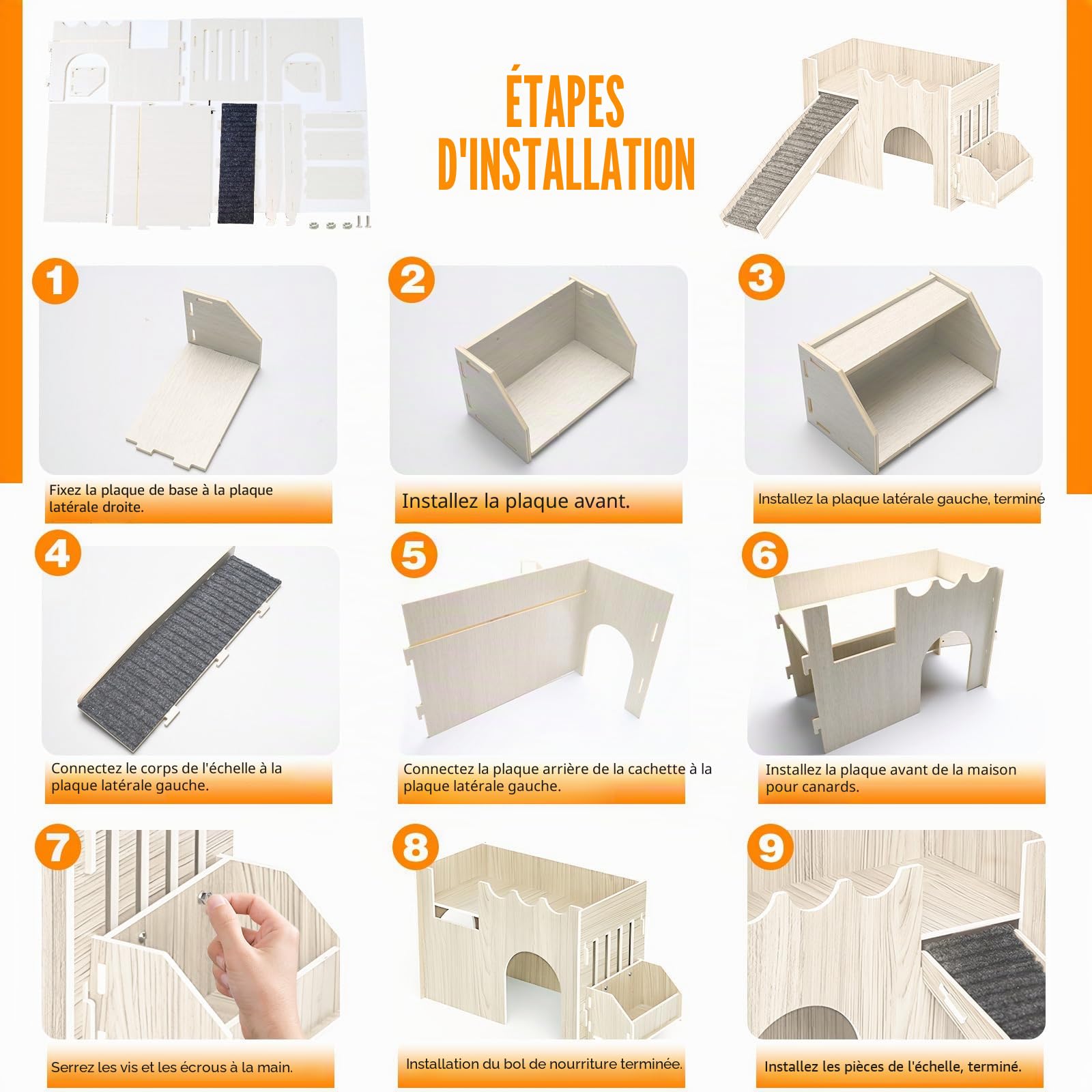 Maison pour Cochon d'Inde avec Bassin d'Alimentation, Cachette en Bois avec Escaliers, Jouet et Habitat Accessoire pour Lapin, Chinchilla