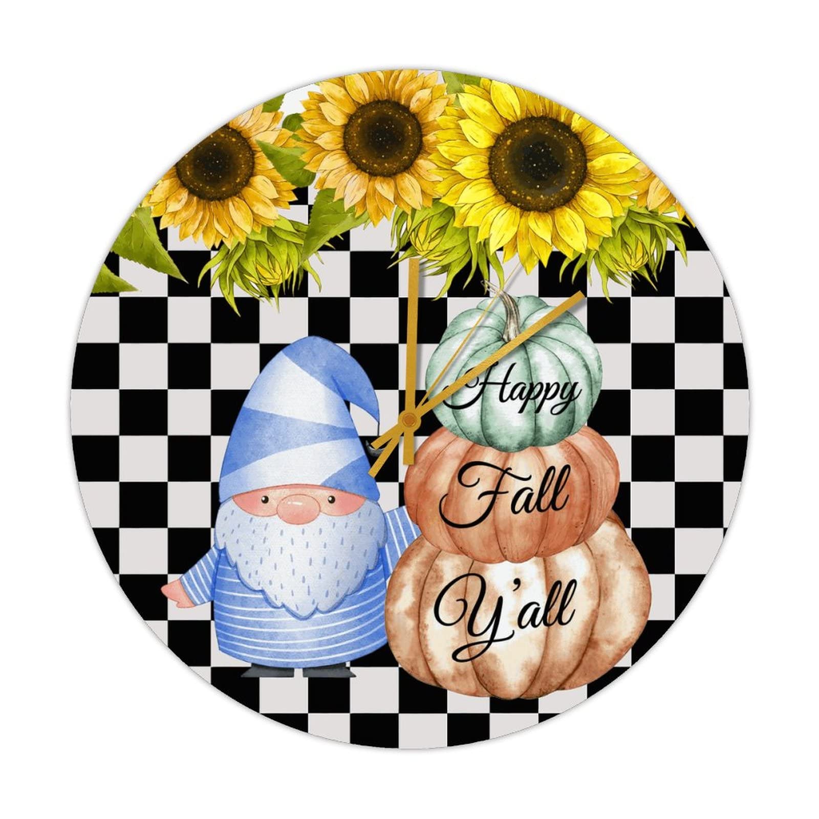 Horloge ronde en bois Happy Fall Y'all silencieuse 38 cm décor automne