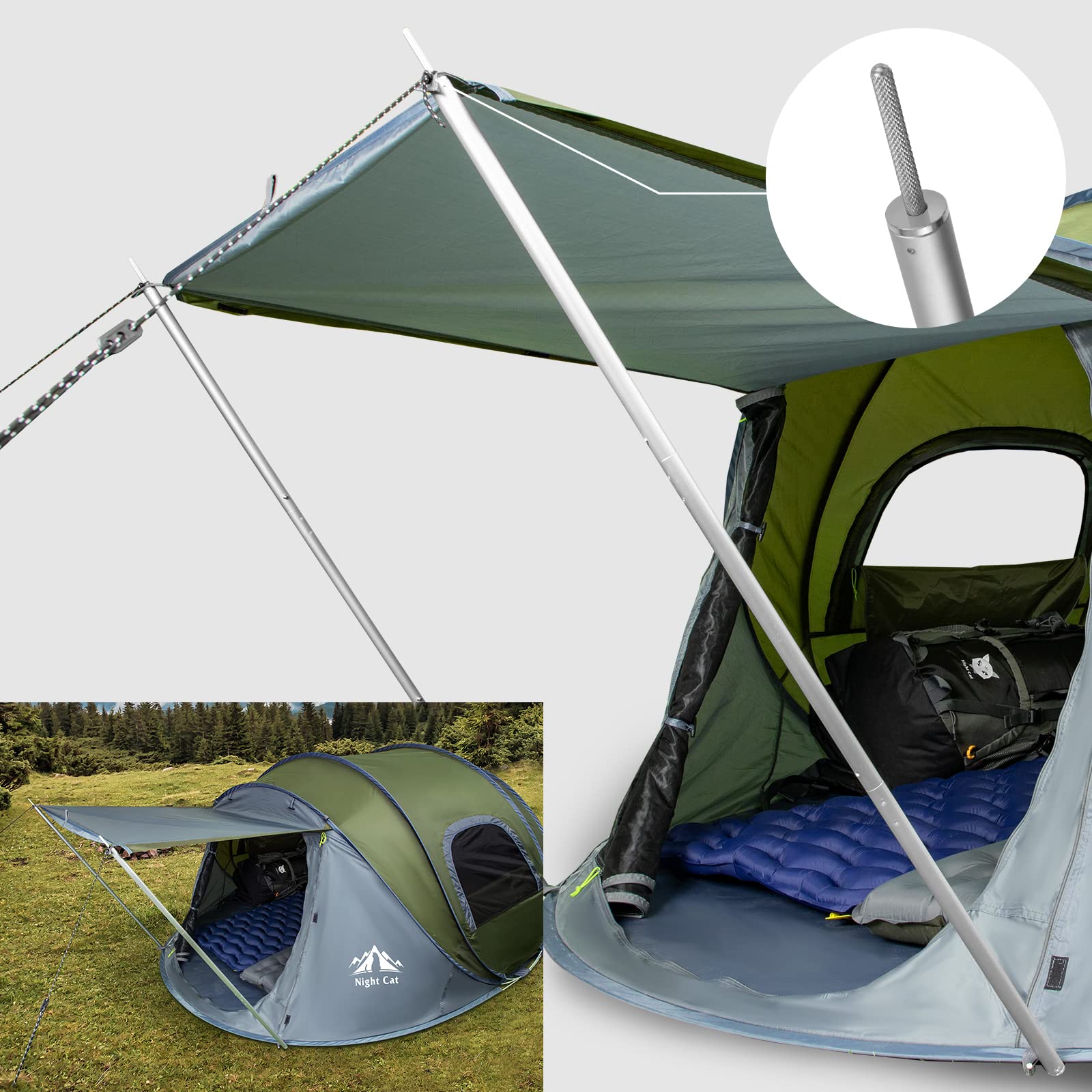 Night Cat Postes para Toldos Carpas de Playa Refugio de Playa Lonas Toldos Aluminio Longitud Ajustable Uso Flexible