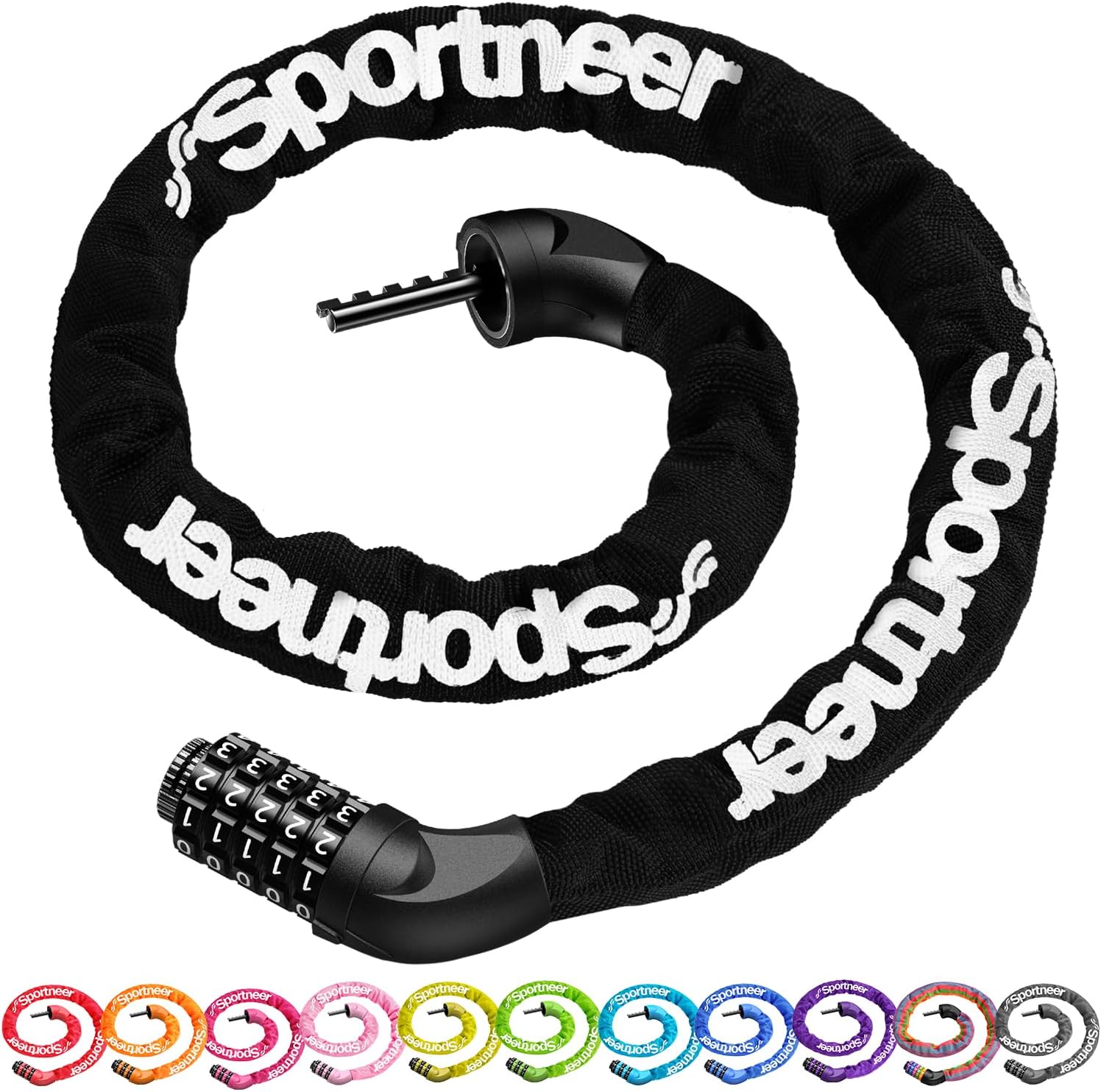 Sportneer Bike Lock: 5 Digit Combination Bike Chain Lock High Security Anti Theft - 3.2ft (0.97m) Heavy Duty Bicycle Lock for Bike Scooter - 6mm Thick