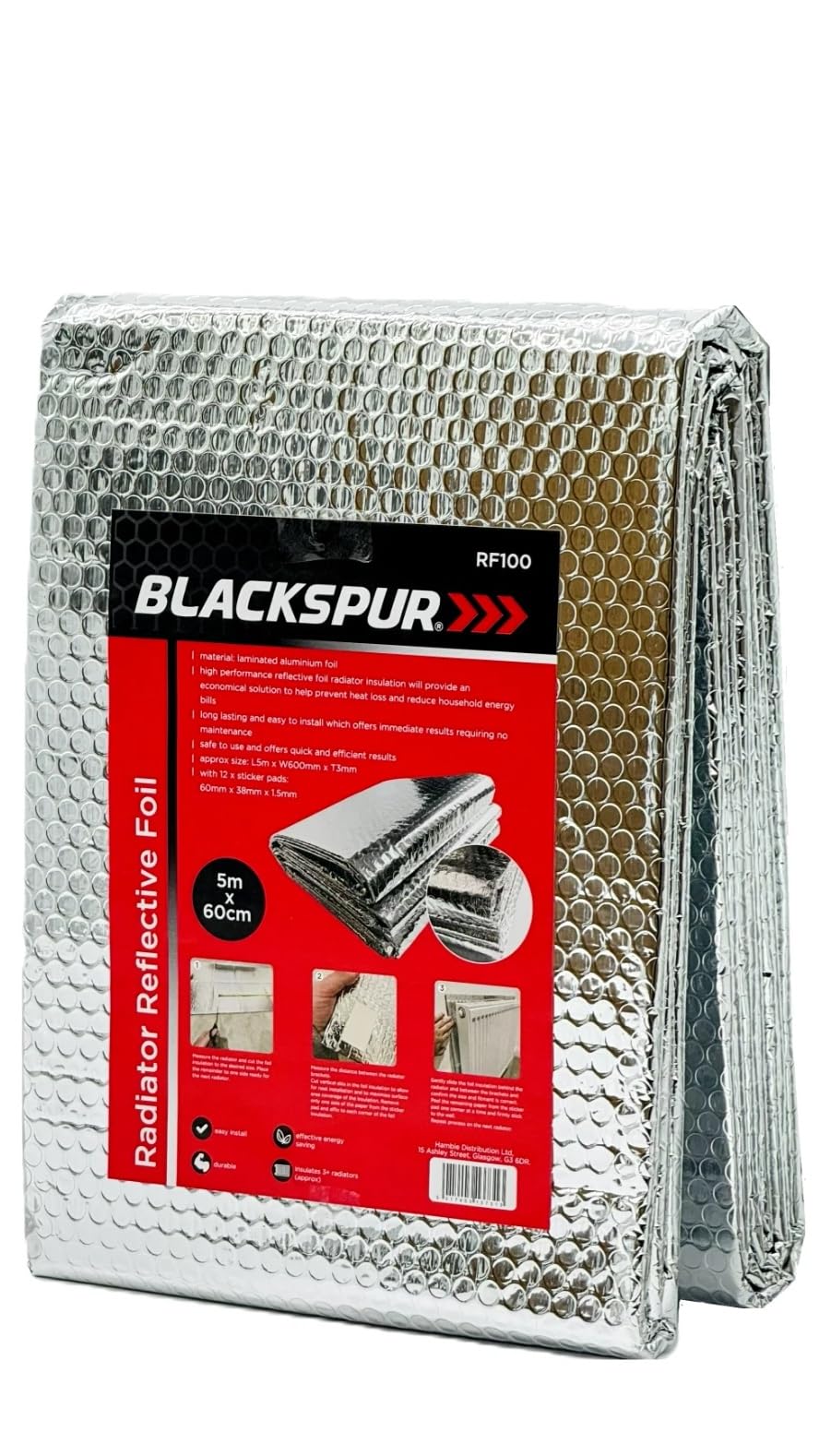 Optimal Products 5M X 60Cm Radiator Foil Reflector Roll – Heat Reflective Radiator Foil Panels And Insulation Sheet – Radiator Reflector Foil For Behind Radiators – Thermal Radiator Insulation Includes Sticky Pads