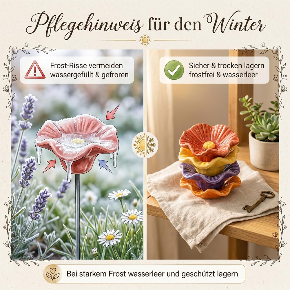Keramikblüten für Bienen 4/8er-Set, Handgemachte Bienentränke Keramik, Wetterfest & Glasiert Bienentränke Blume, Insektentränke für Beet, Balkon, Terrasse, Fensterbank oder Blumentopf (4)
