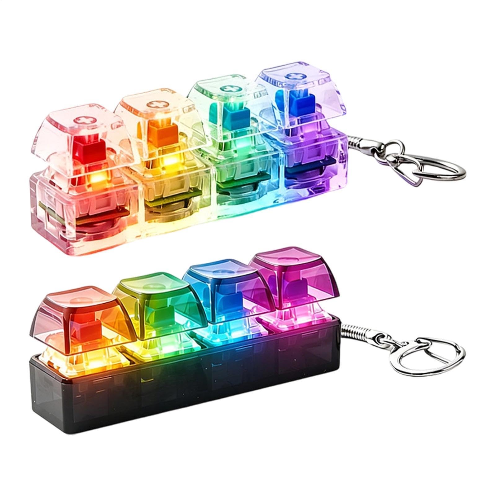 Keyboard Fidget Toy, 4 Keys Fidget Keyboard Keychain, Stress Relief Keyboards Clicker Fidgets Toys Light Up, Portable Light Up Button Sensory Toy, For Office, School, Home, Travel