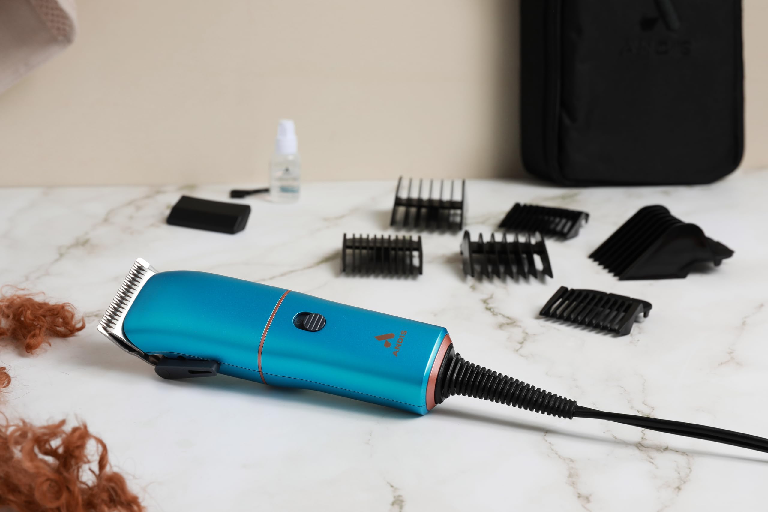 Andis Easy Clip 560814 - Cortapelos para perros con cable y hoja ajustable, kit de 11 piezas, ligero, potente motor, azul, 560814
