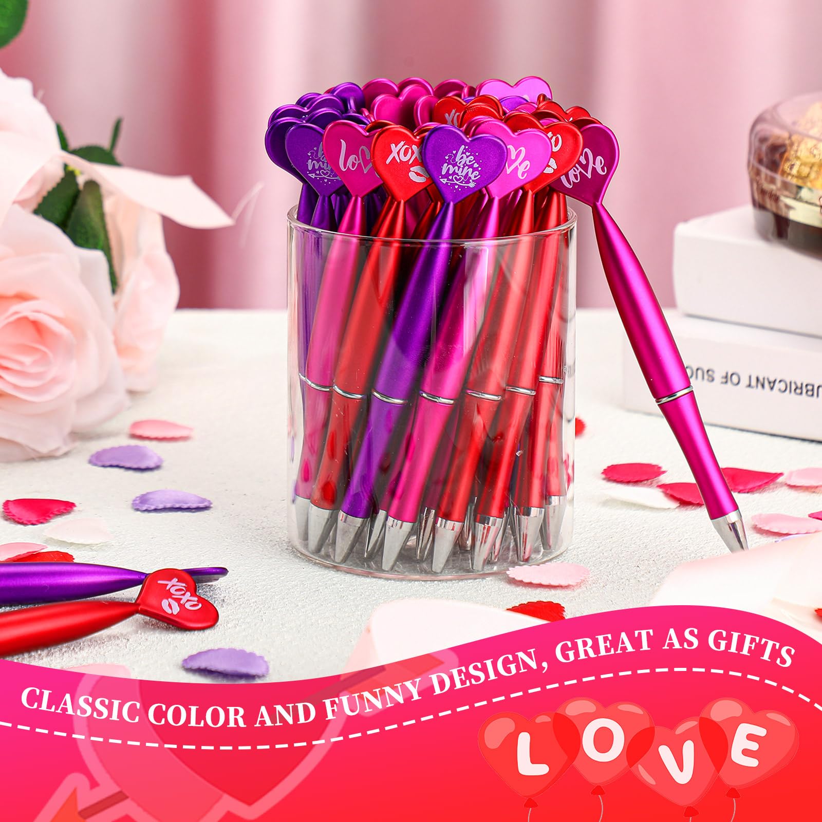 Cholemy 150 szt. walentynkowe długopisy w kształcie serca, 1,0 mm, czarny atrament, długopisy, luzem, prezenty walentynkowe, Love Be Mine, serce, chowane, na przyjęcie świąteczne, upominek, szkolne