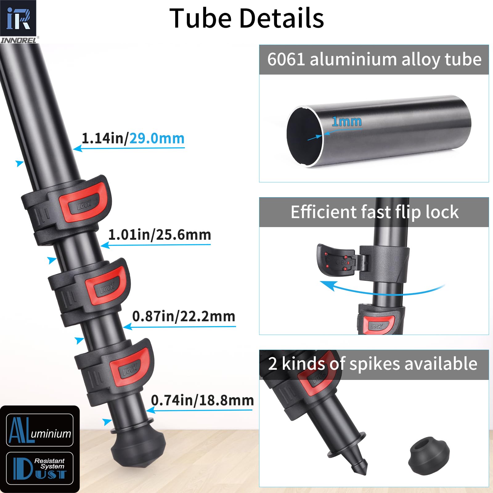 Trípode Horizontal INNOREL YT284A con Columna Central Multi-Angulo Giratoria,Tubo de 29mm Monopié Trípode Profesional para Cámara Digital DSLR Vídeo Videocámara sobre la Cabeza Carga 20kg
