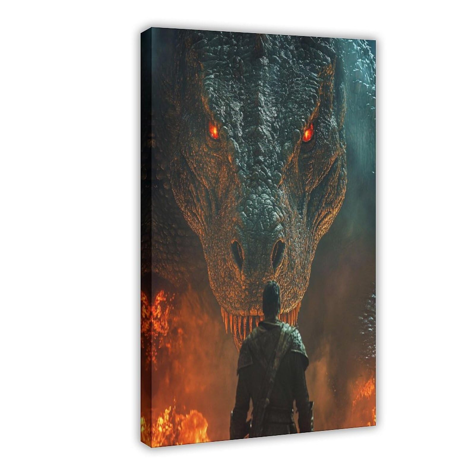Bareronor The Battle of Dragons And Knights Canvas Poster Bedroom Decor Landscape Office Room Decor Gift 8" L X 12" W