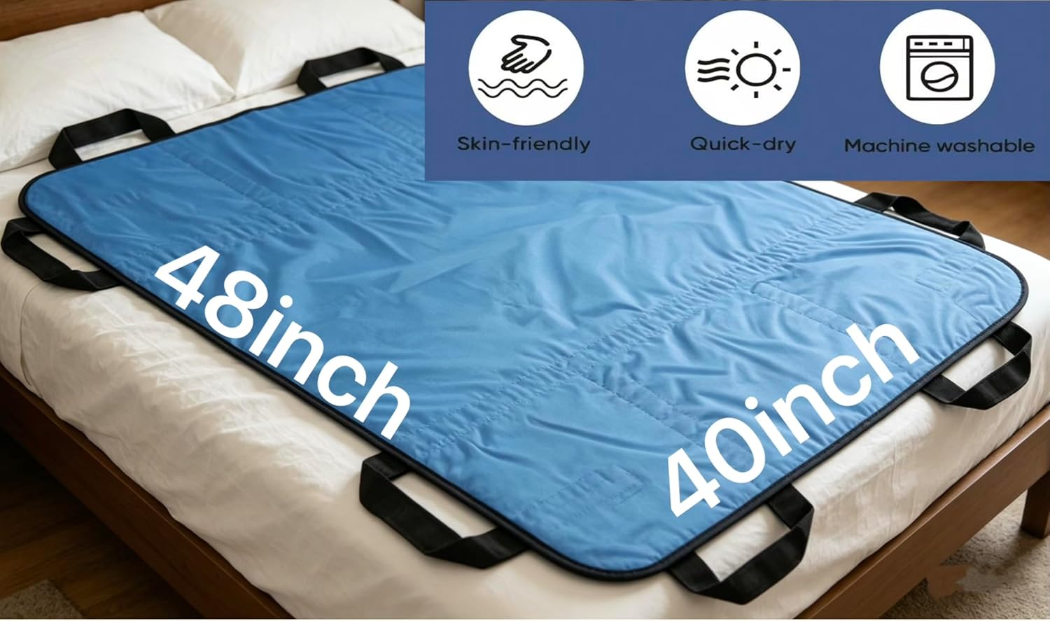 Positioning Bed Pad with Handles for Elderly - Heavy Duty 400LBS Waterproof Washable Reusable Transfer Sheet for Incontinence Bedridden, Patient Turning, Lifting, Repositioning, Sitting Up