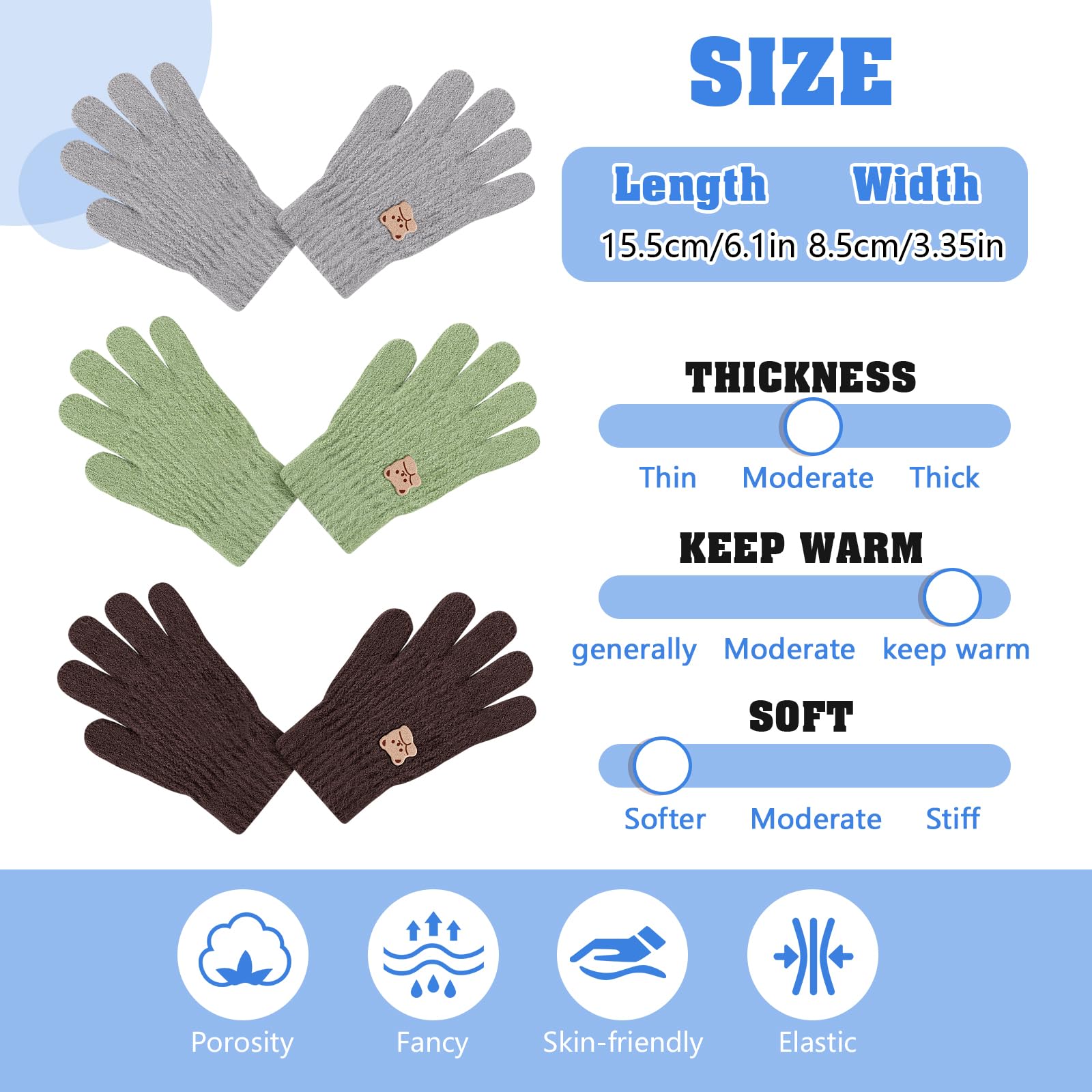 TAGVO Guantes de Punto Invierno Niño 3-7 Años Mitones Termicos Dedos Completos