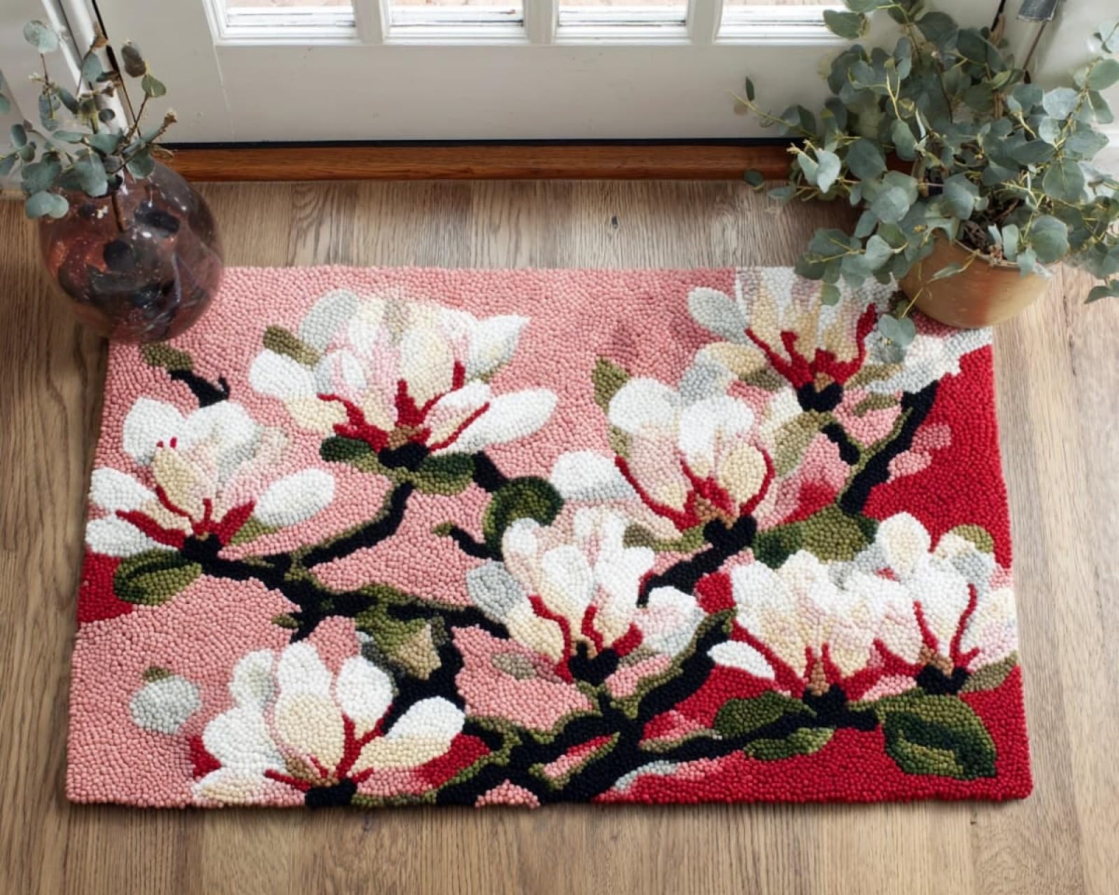 Wallphantom Latch Hook Rug Kits for Adults,Magnolia,DIY Crochet Yarn Carpet Embroidery Rug Kit,Latch Hook 3D Craft for Home Decor Festival Gift,52x38cm