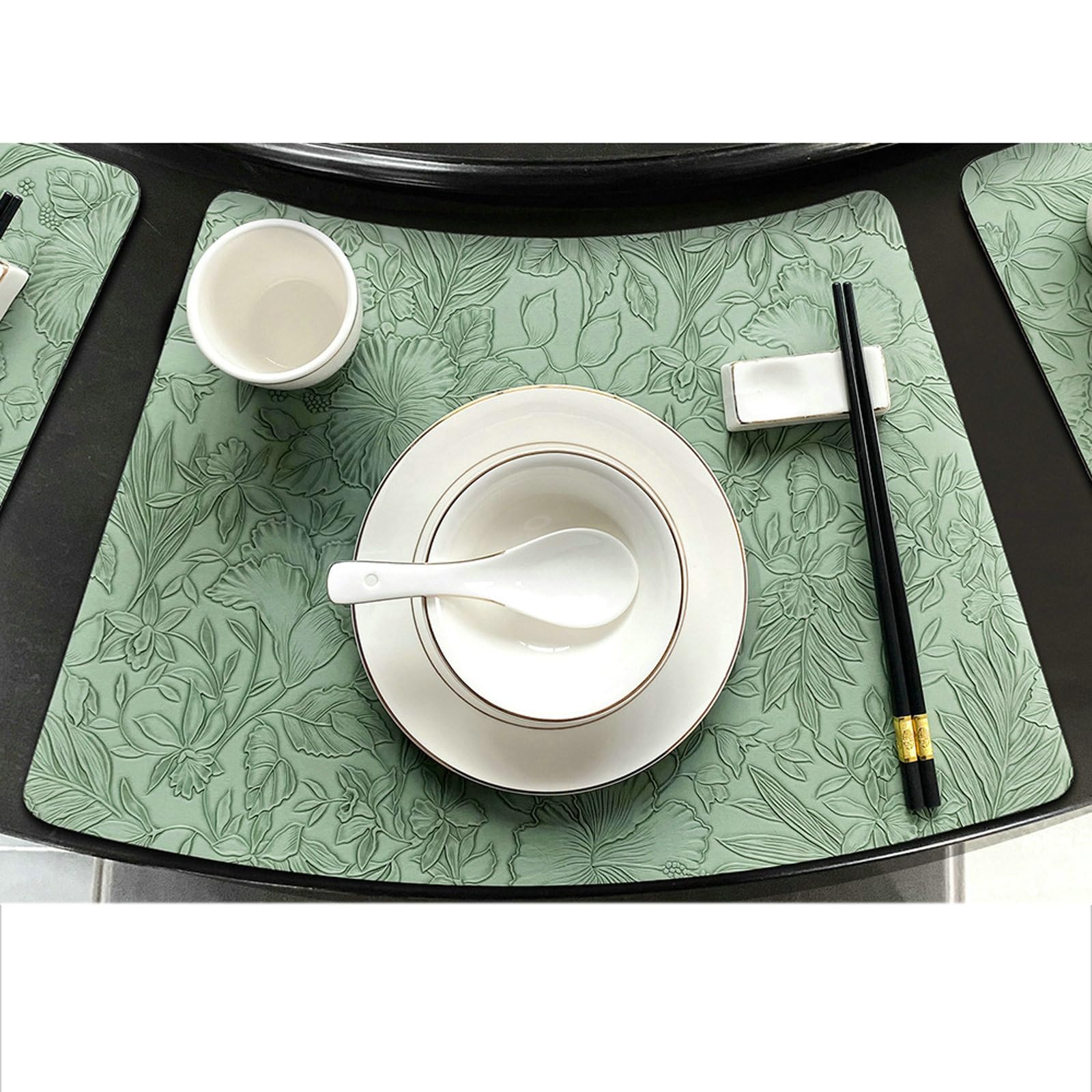 Juego de 10 manteles individuales de mesa, mantel lavable de piel con textura de hojas, antideslizante, fácil de limpiar, verde, 27 x 43 cm