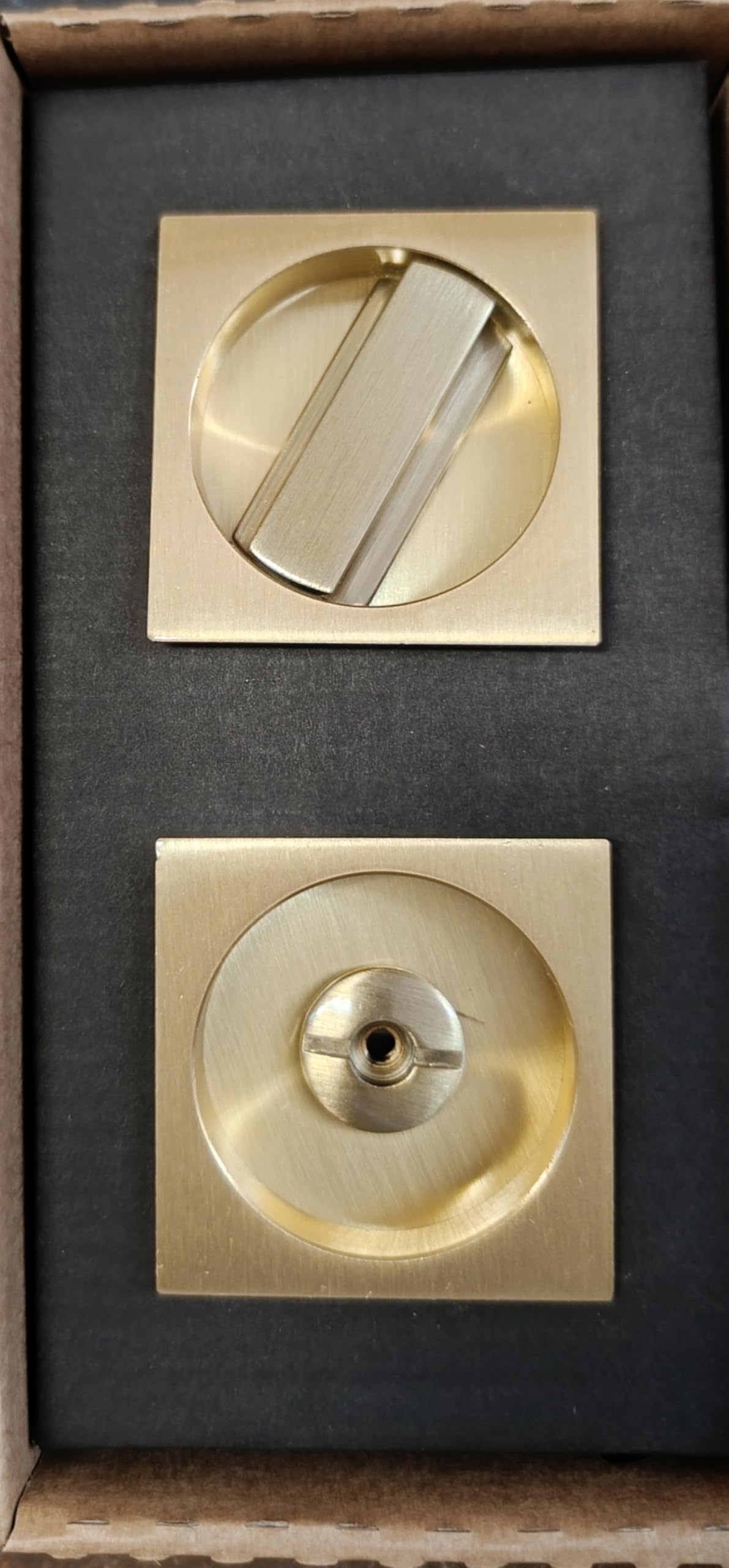 Kit pour portes coulissantes serrure encastrable carré or satiné avec fraisage 48 mm