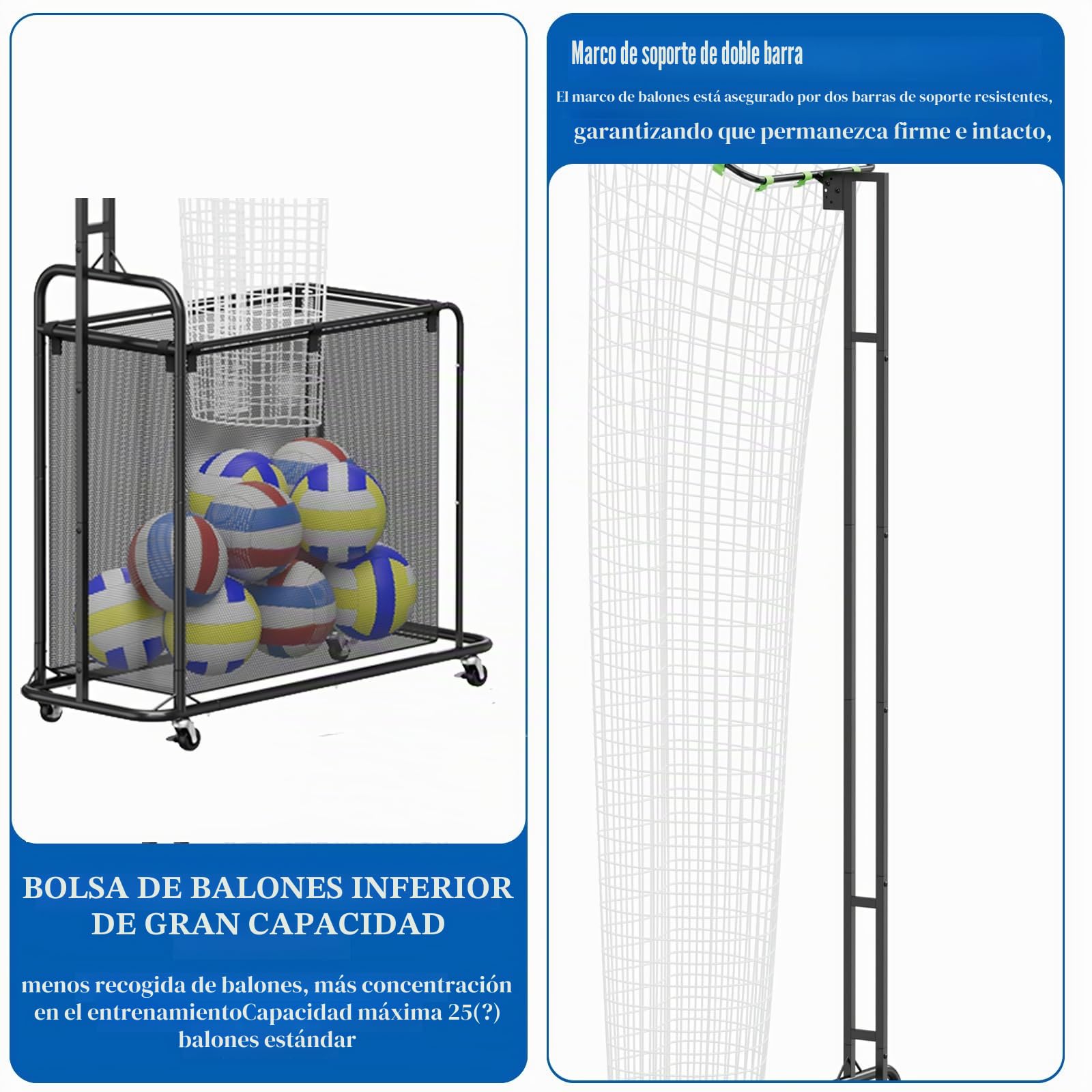 Entrenador de Voleibol con Ruedas, Red de Entrenamiento con Altura Ajustable (1.7-2.8m) y Ángulo Ajustable, Sistema de Práctica de Saque y Remate con Recogepelotas Integrado para Interior y Exterior