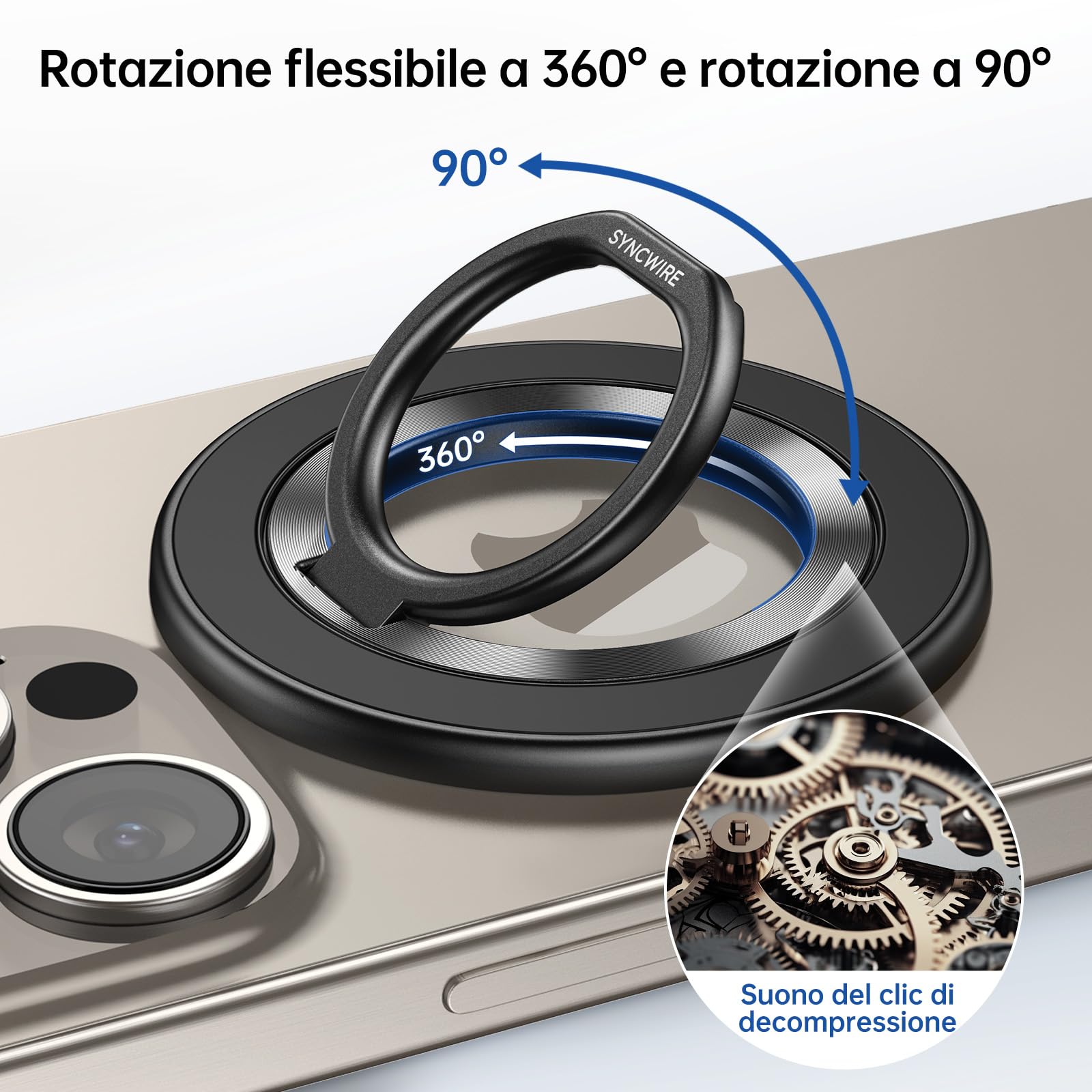 SYNCWIRE Supporto ad Anello Magnetico per Cellulare per MagSafe, Anello per Impugnatura per Supporto per Dito con Magnetico su Due Lati Compatibile con iPhone 17 Pro Max 16 15 14 13 12, Android, etc.