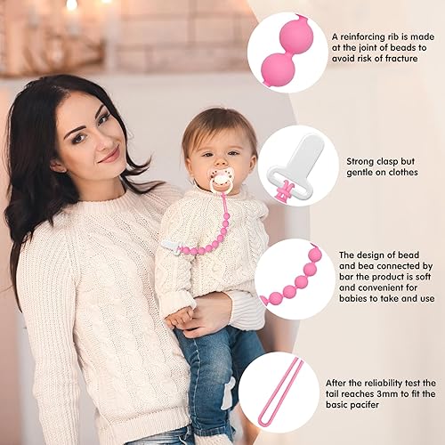 Miniatura 4 de Clips para chupete para bebés, paquete de 4 unidades, clip de silicona para calmar al bebé, soporte para recién nacidos, artículos esenciales para