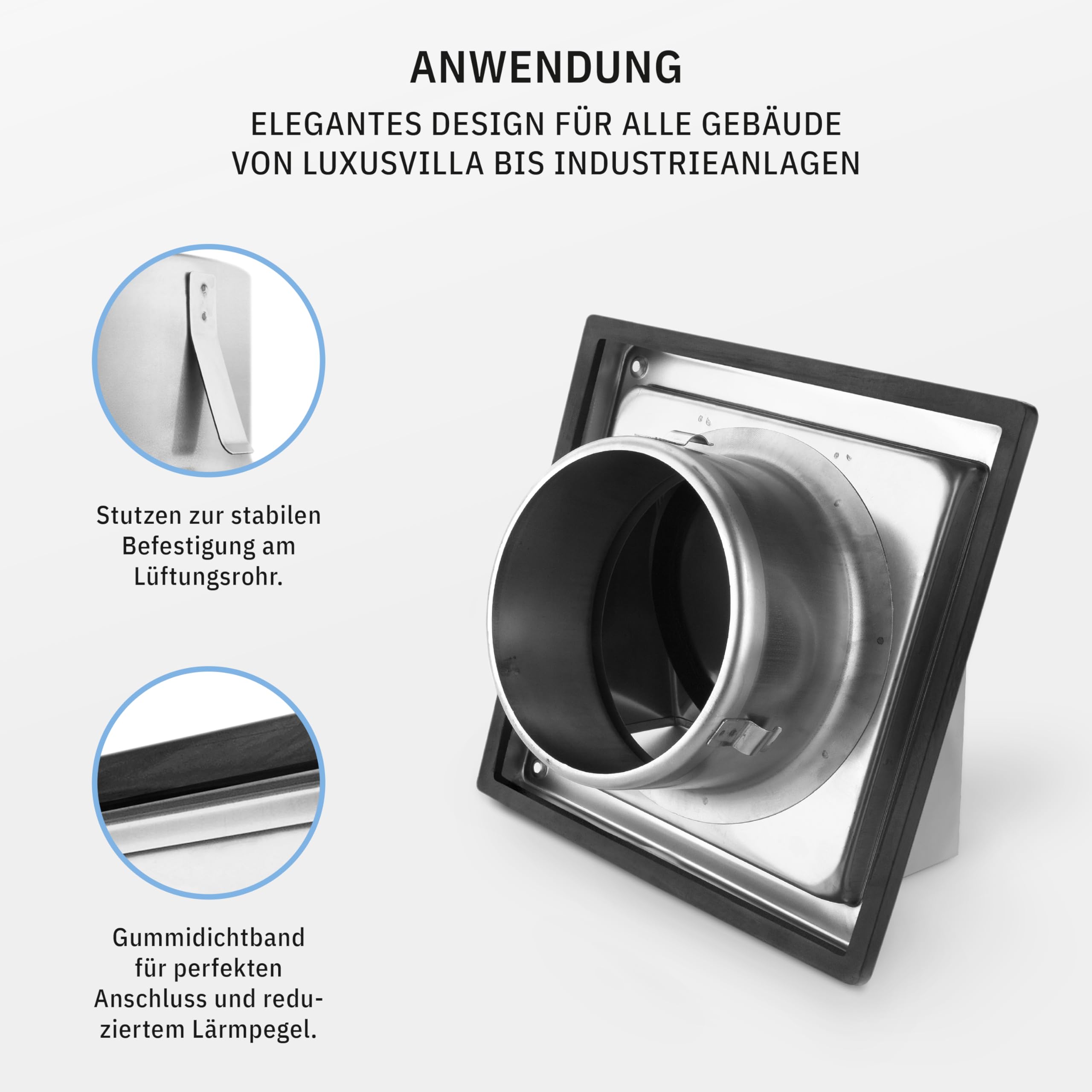 HWG Edelstahl Lüftungsgitter 150mm, Abluftgitter, Integrierte Rückstauklappe, Sehr Witterungsbeständig, Abdeckung Dunstabzug Außen, Wandanschluß Abluft