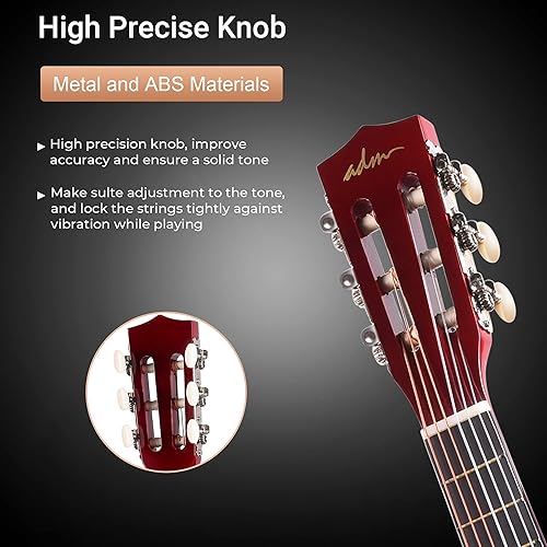 Vista 35 de ADM - Guitarra acústica para principiantes de 30 pulgadas, cuerdas de nailon, guitarra de madera para niños y estudiantes, lecciones en línea