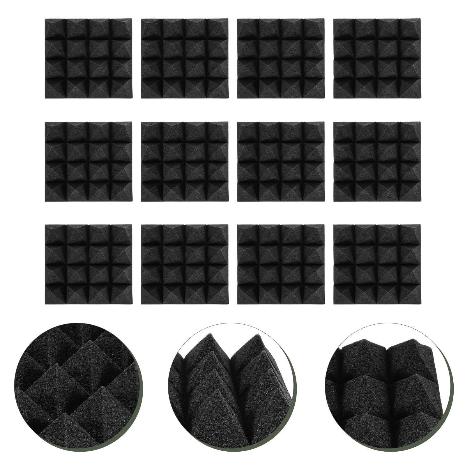 Pannello Acustico Fonoassorbente Piramide 8cm Nero 12 Pezzi