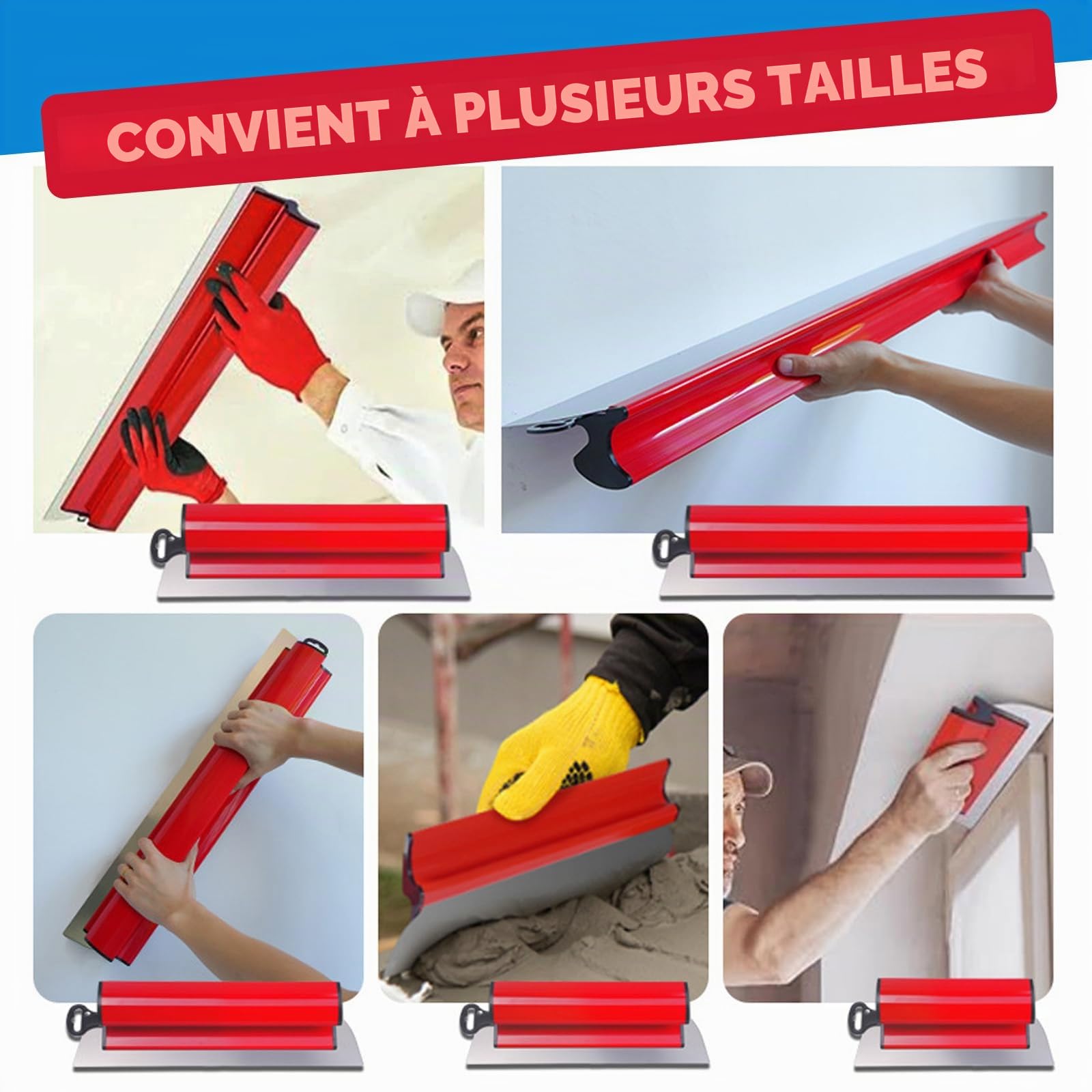 Spatule Enduit Lissage Set, Kit D'outils de Spatule Comprenant 3 Grattoirs(25cm+40cm+60cm) et Manche Télescopique de 160cm et Adaptateur, Outils Plaquiste pour Le Plâtrage de Plafond et Mur