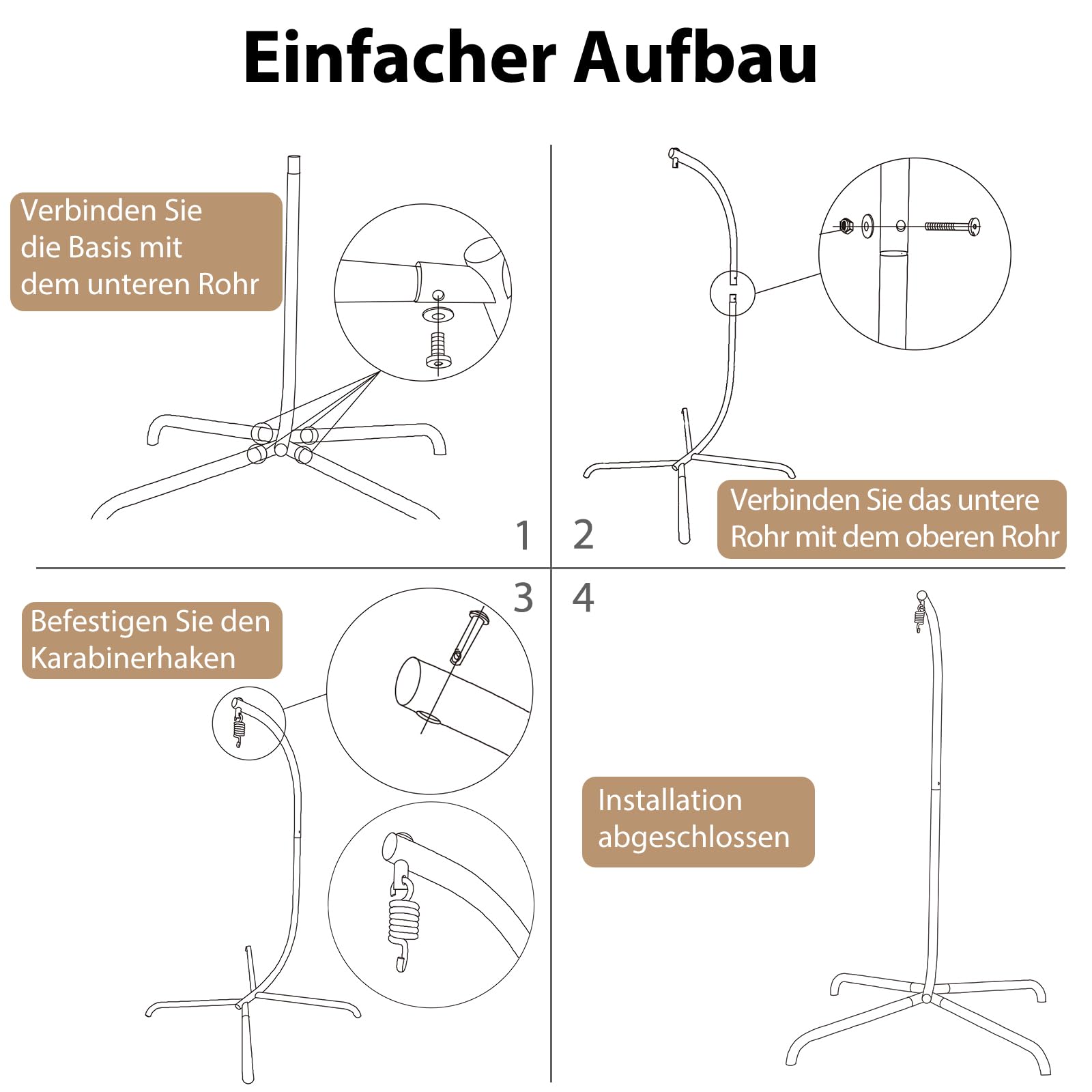 COSTWAY Hängesesselgestell, Hängesessel Gestell mit Haken, Hängestuhlgestell Metall bis 180 kg belastbar, Gestell für Hängesessel/Hängestuhl, Hängesitzständer für Balkon, Garten