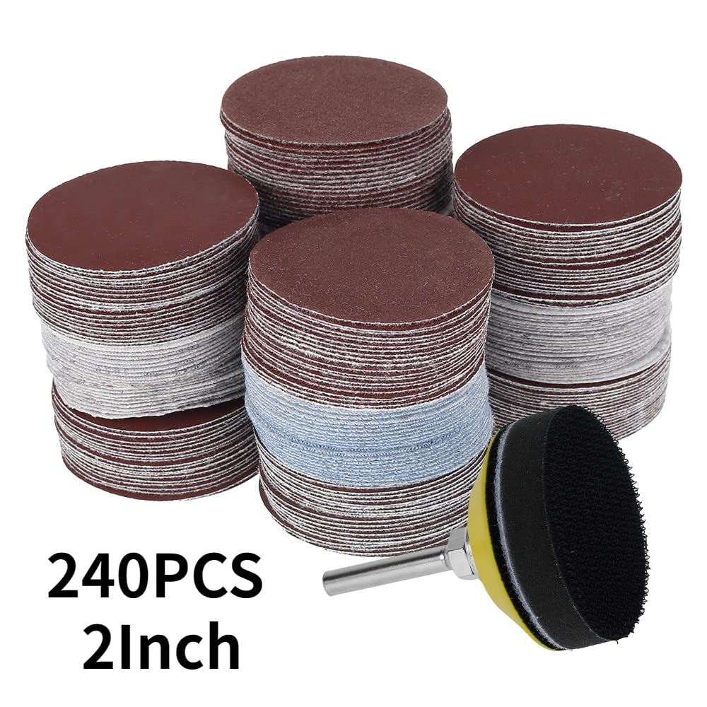 Papel de lija abrasivo ZSBLXHHJD Papel de lija 60-3000 Grit Húmedo y seco Flooked Flooked Paper 240 PCS 2 "50 mm Redonda Pads Abrasive (Color : 240PCS 2Inch)