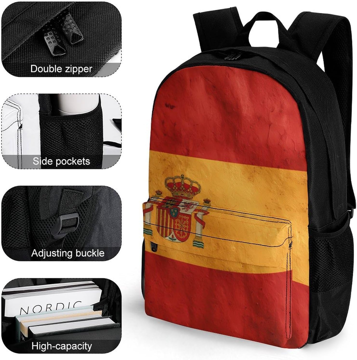 Vintage Spain National Flag Backpack Lightweight Backpacks Work Bag