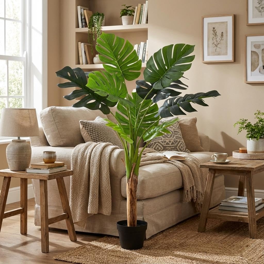 Monstera Deliciosa sztuczna roślina 120 cm – duża roślina dekoracyjna – bez pielęgnacji roślina pokojowa do salonu, biura i recepcji