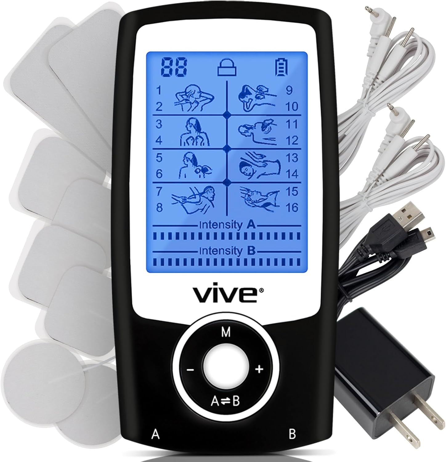 Vive Tens Unit Muscle Stimulator- Stim Machine with Self Sticking Electrodes Pads, Massager for Upper & Lower Back, Sciatica, Neck Pain Relief, Electric Shock Therapy for Muscles & Pain Management